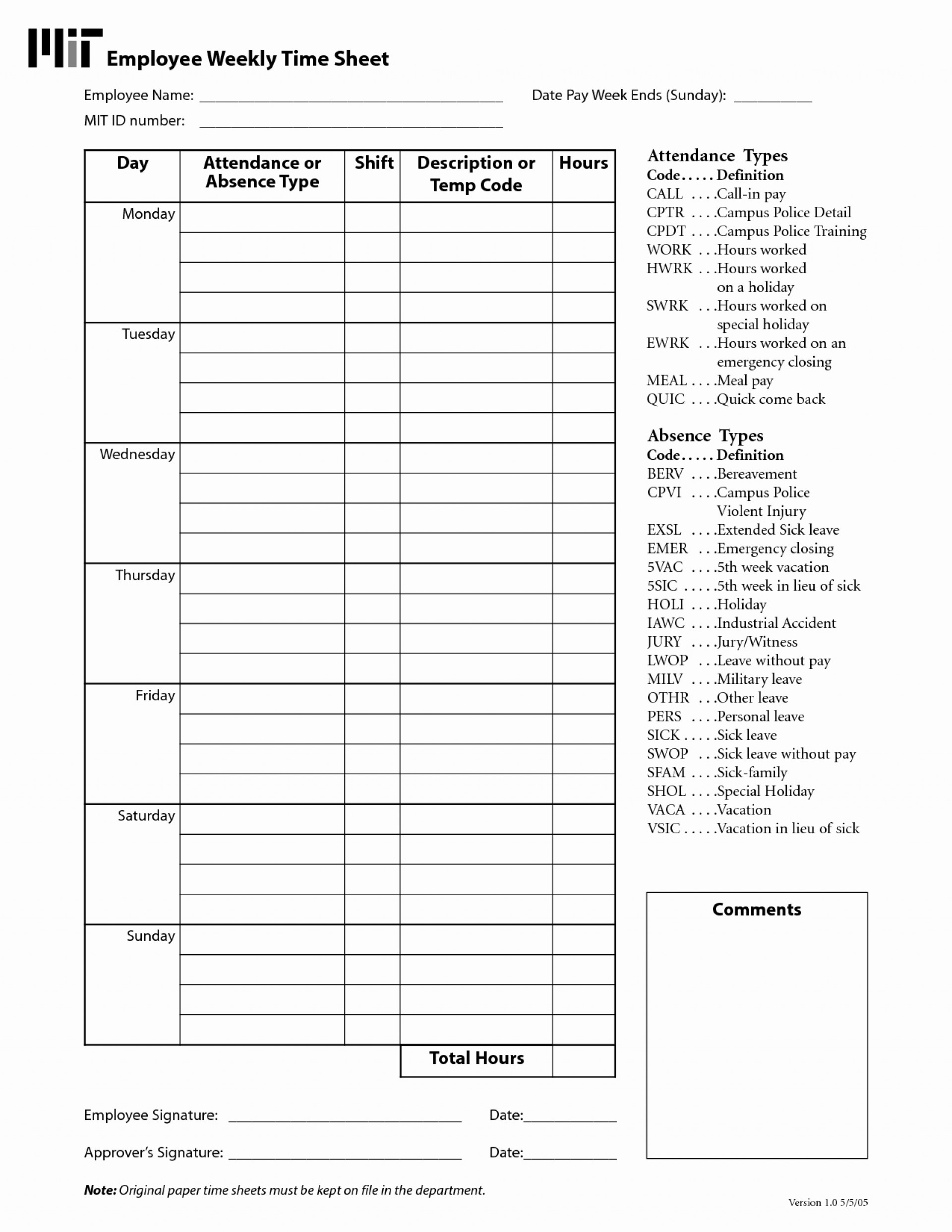 004 Daily Timesheet Template Free Printable Readable Spreadsheet regarding Printable Blank Weekly Employee Schedule