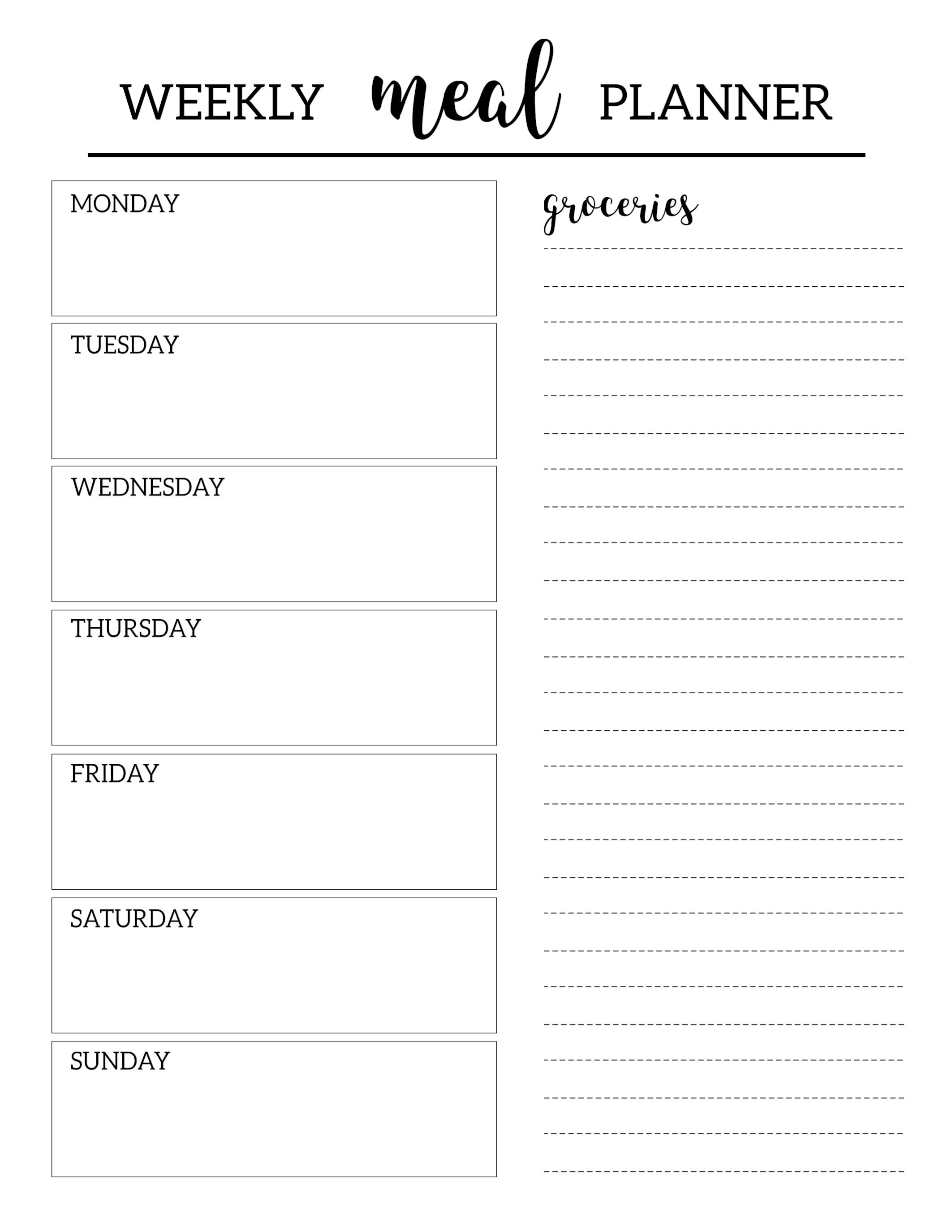 meal plan sheet printable