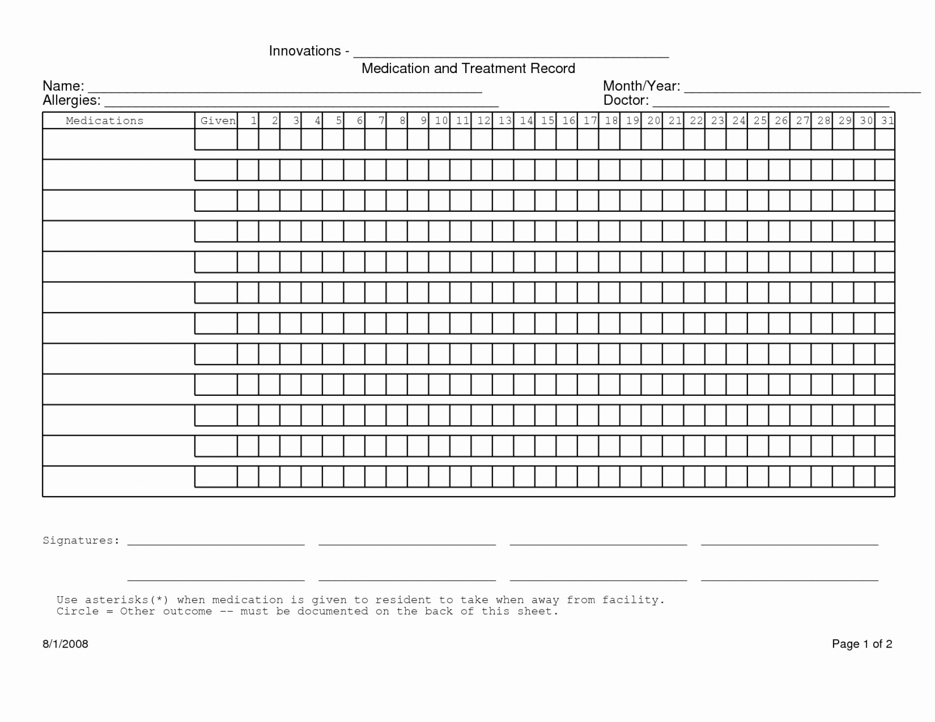 Monthly Medication Administration Record Medication Chart Printable