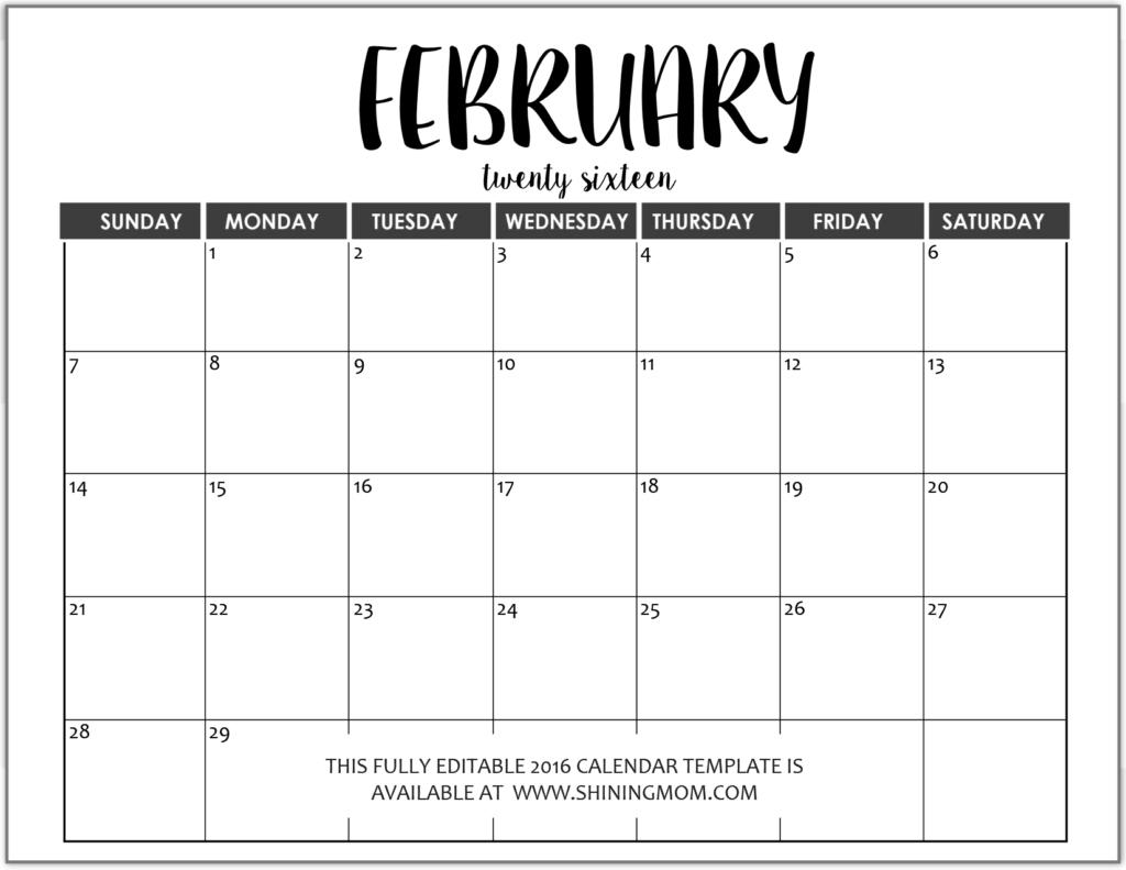 012 Monthly Calendar Templates Free Editable Fully February In Ms in Editable Free Blank Monthly Calendar Template