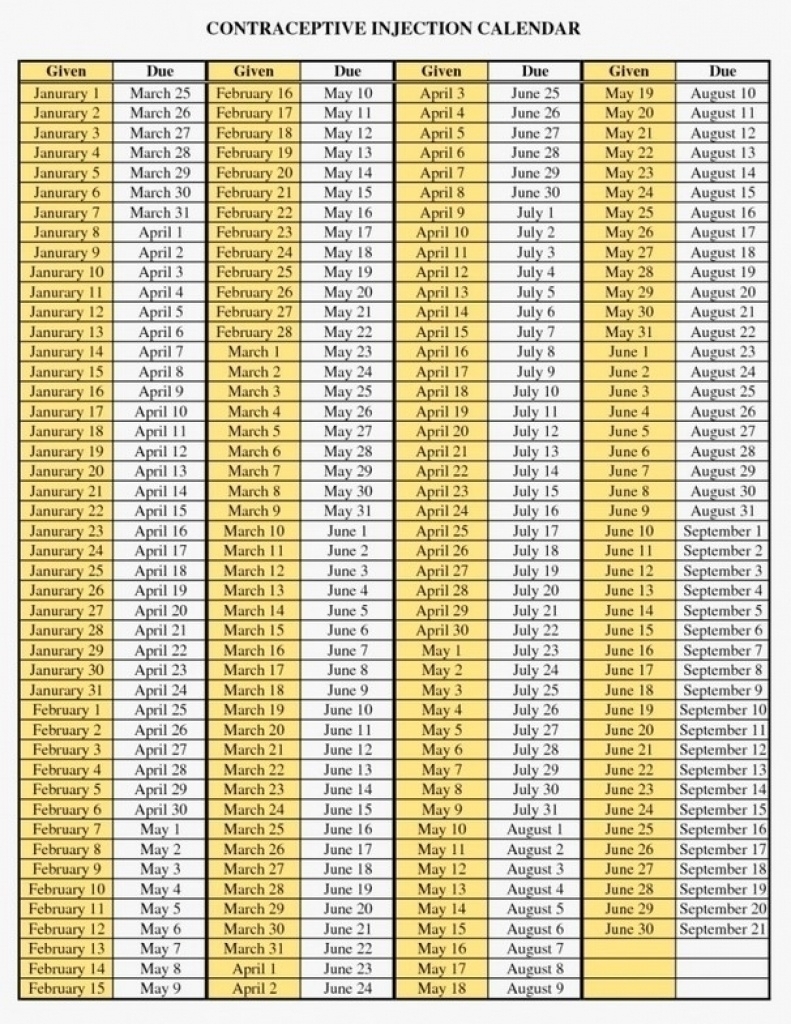 1 Year Depo-Provera Dosing Calendar | Template Calendar Printable in 1 Year Depo-Provera Dosing Calendar