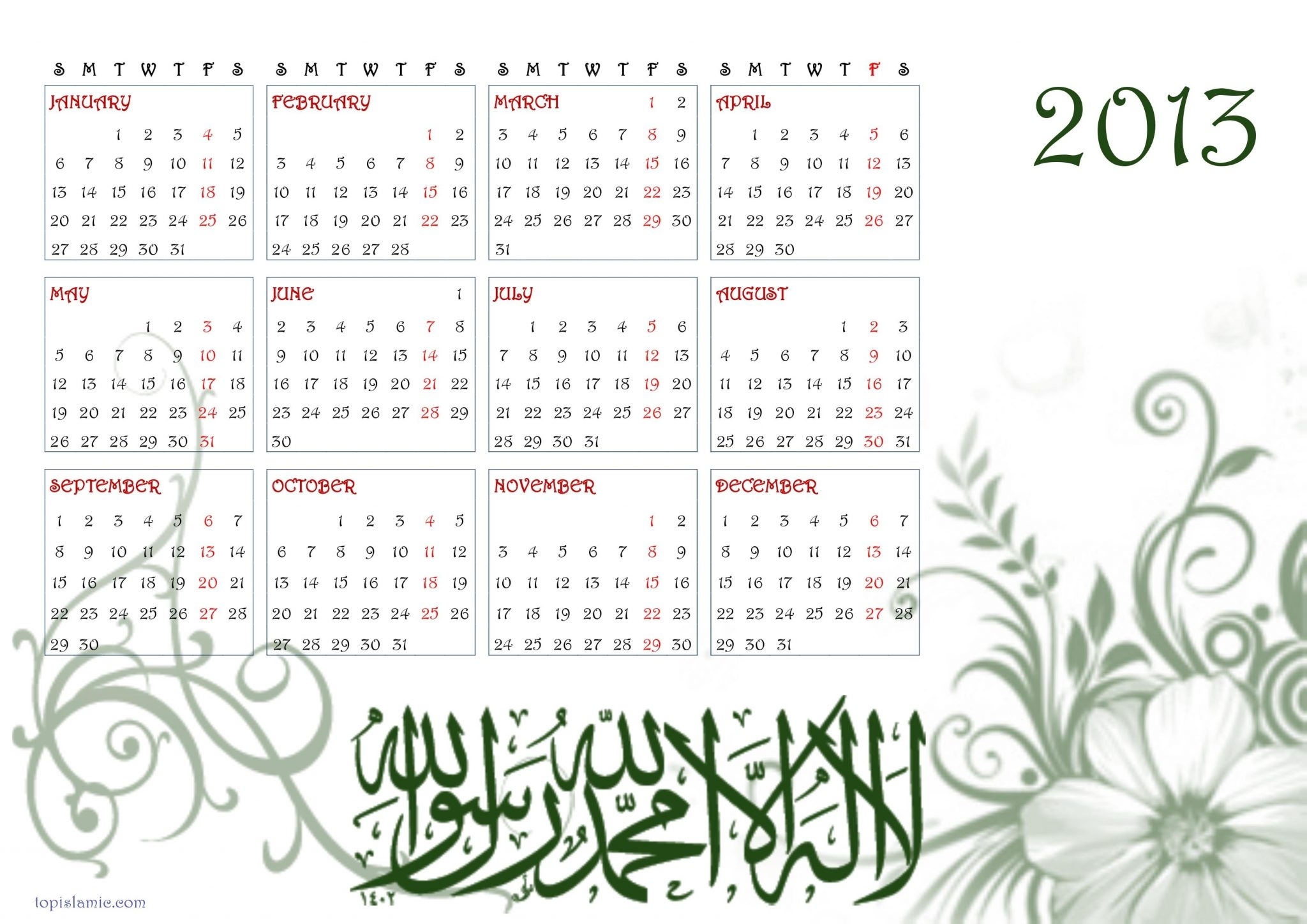 10 Exceptional Islamic Calendar 2013 To Download And Print | Yearly pertaining to Free Calendar 2012 December Islamic