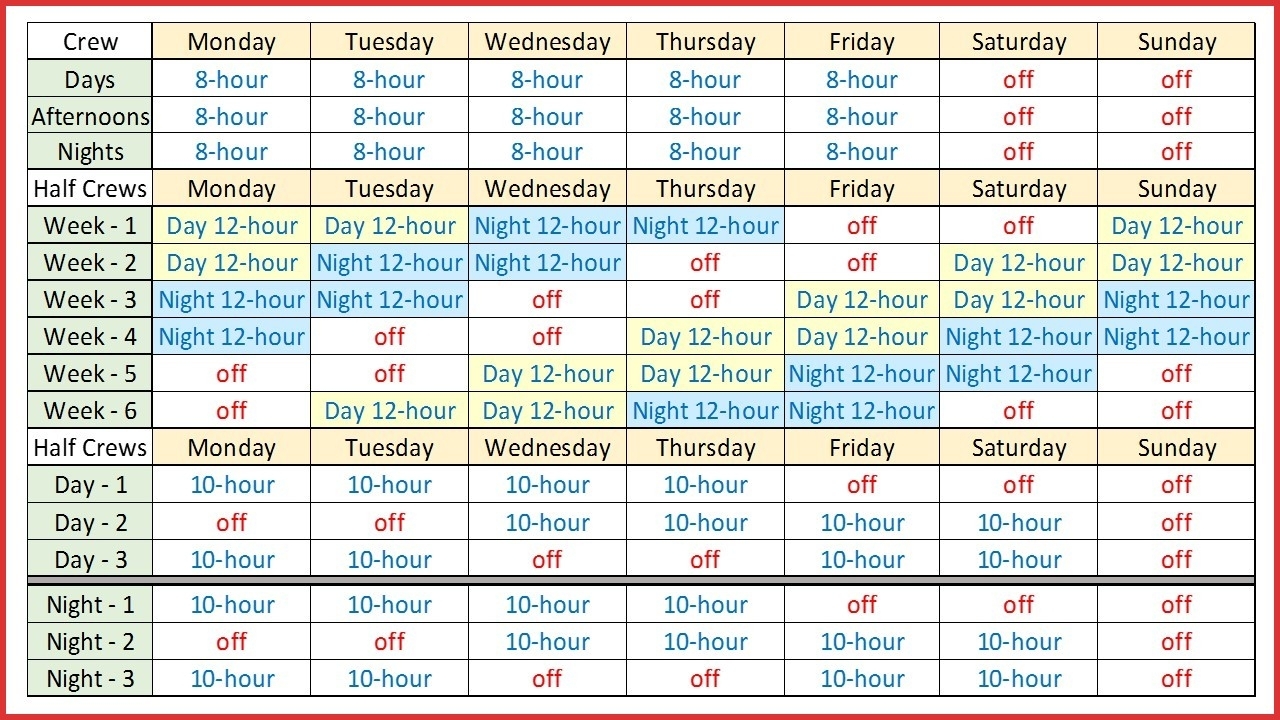 Blank 12 Hour Shift Schedule Templates