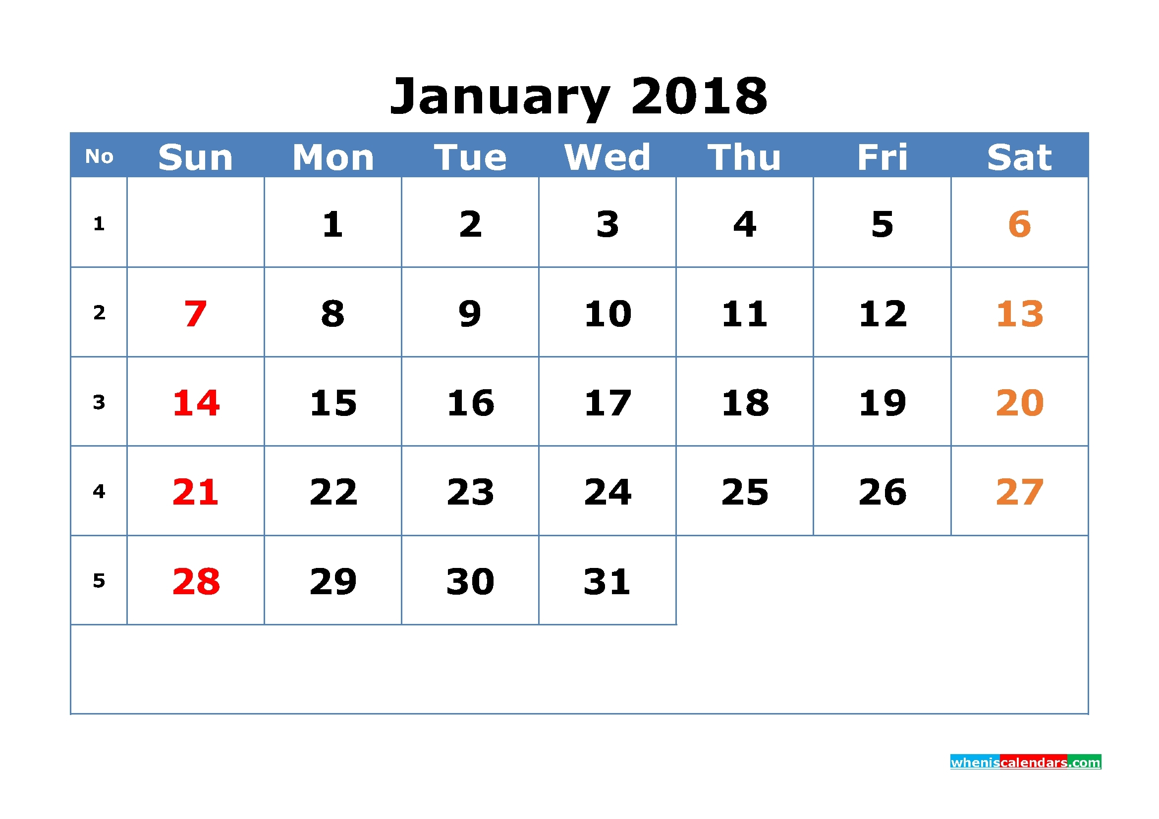 12 Month Calendar 2018 With Week Numbers Printable Pdf | Image for Printable Calendars By Month And Week