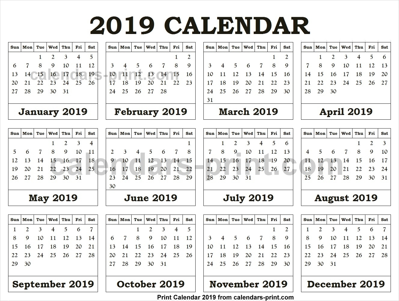 12 Month Calendar 2019 One Page To Print Free | Blank Pdf Template in 12 Month One Page Calendar