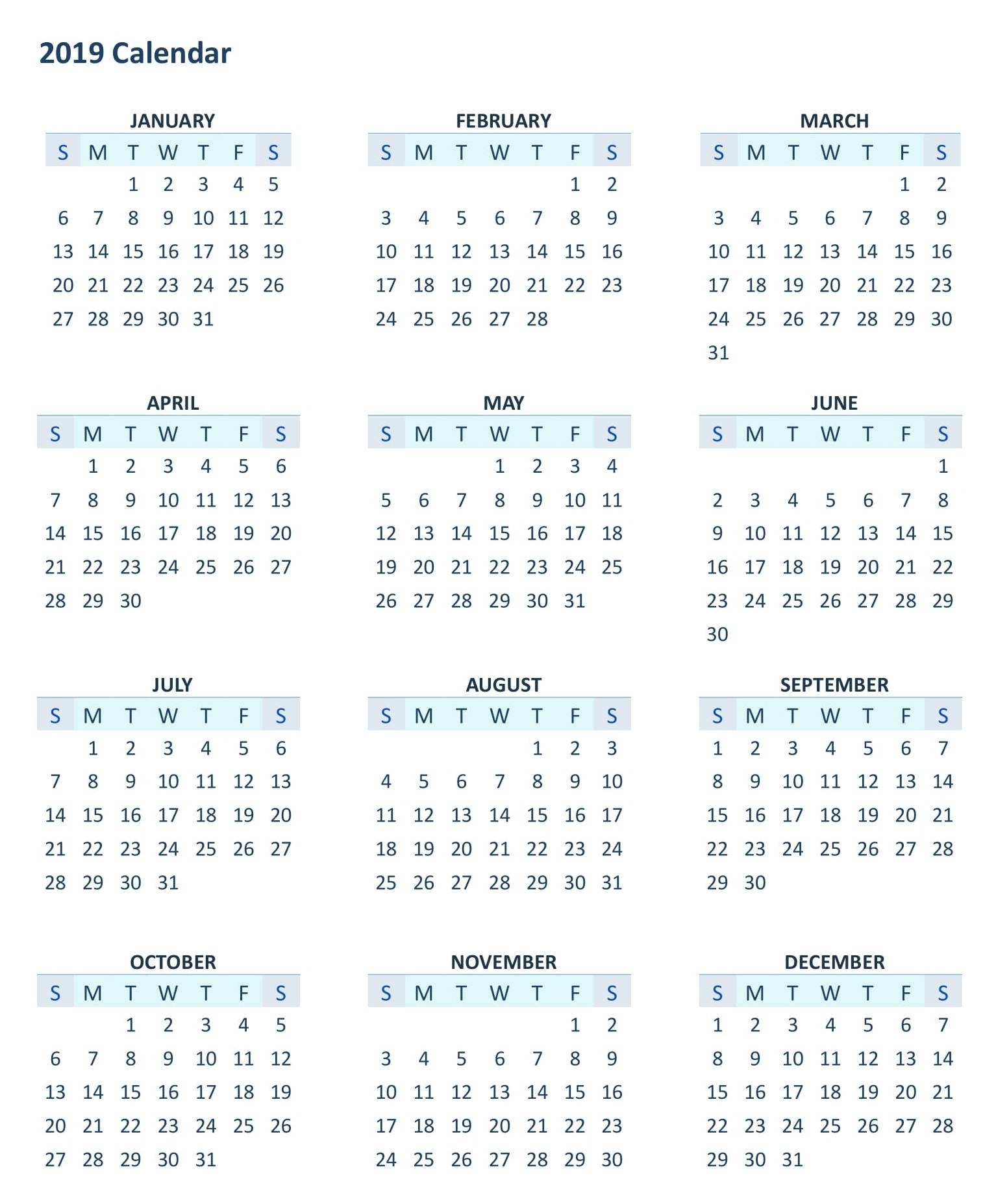 12 Month Calendar Template Printable