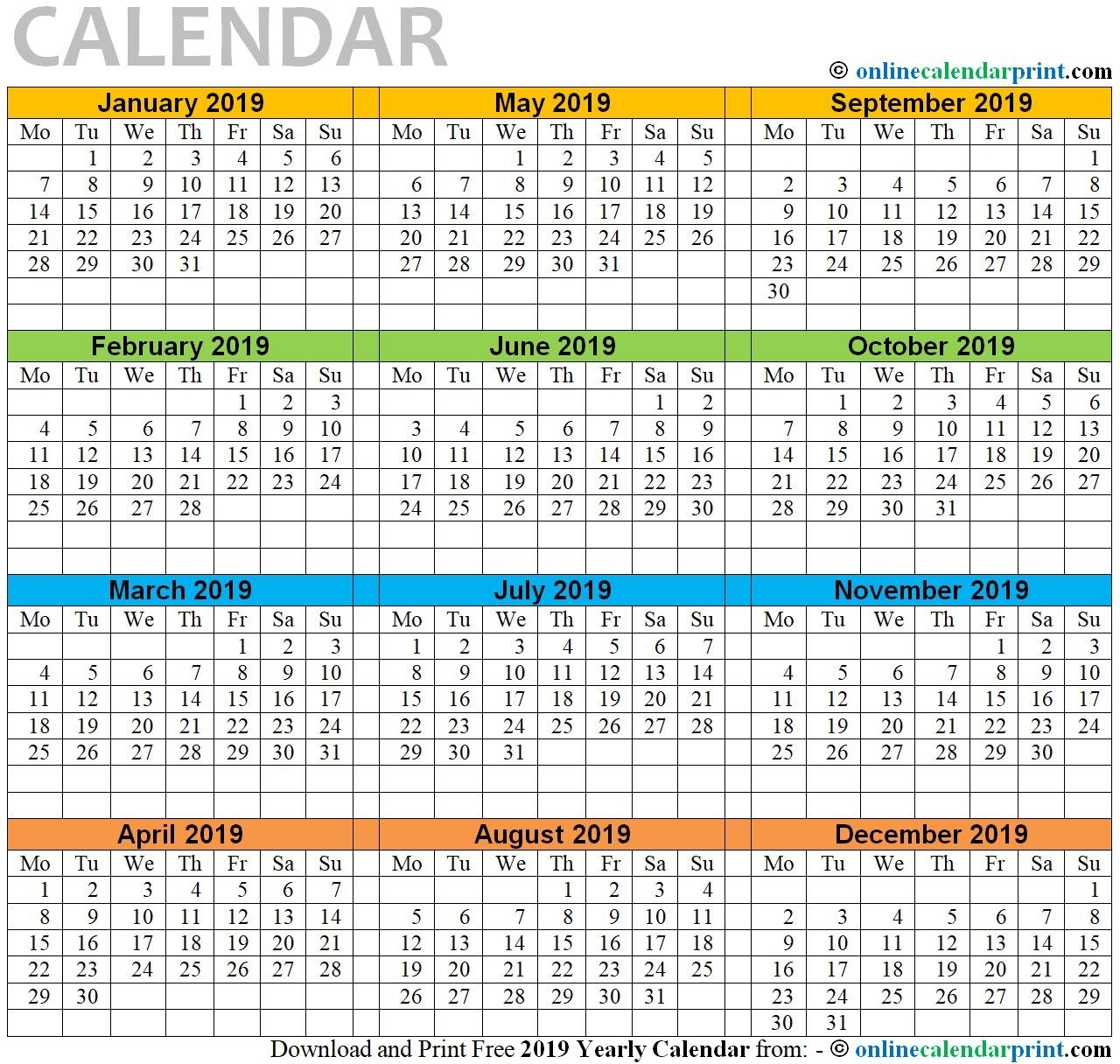 12 Month Calendar Printable One Page 2019 | Monthly Calendar with regard to 12 Month Calendar On One Page