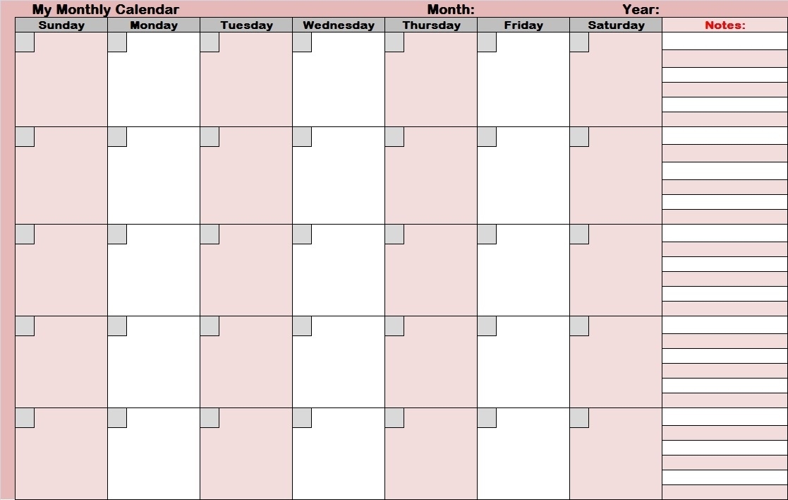 Large Monthly Calendar Printable