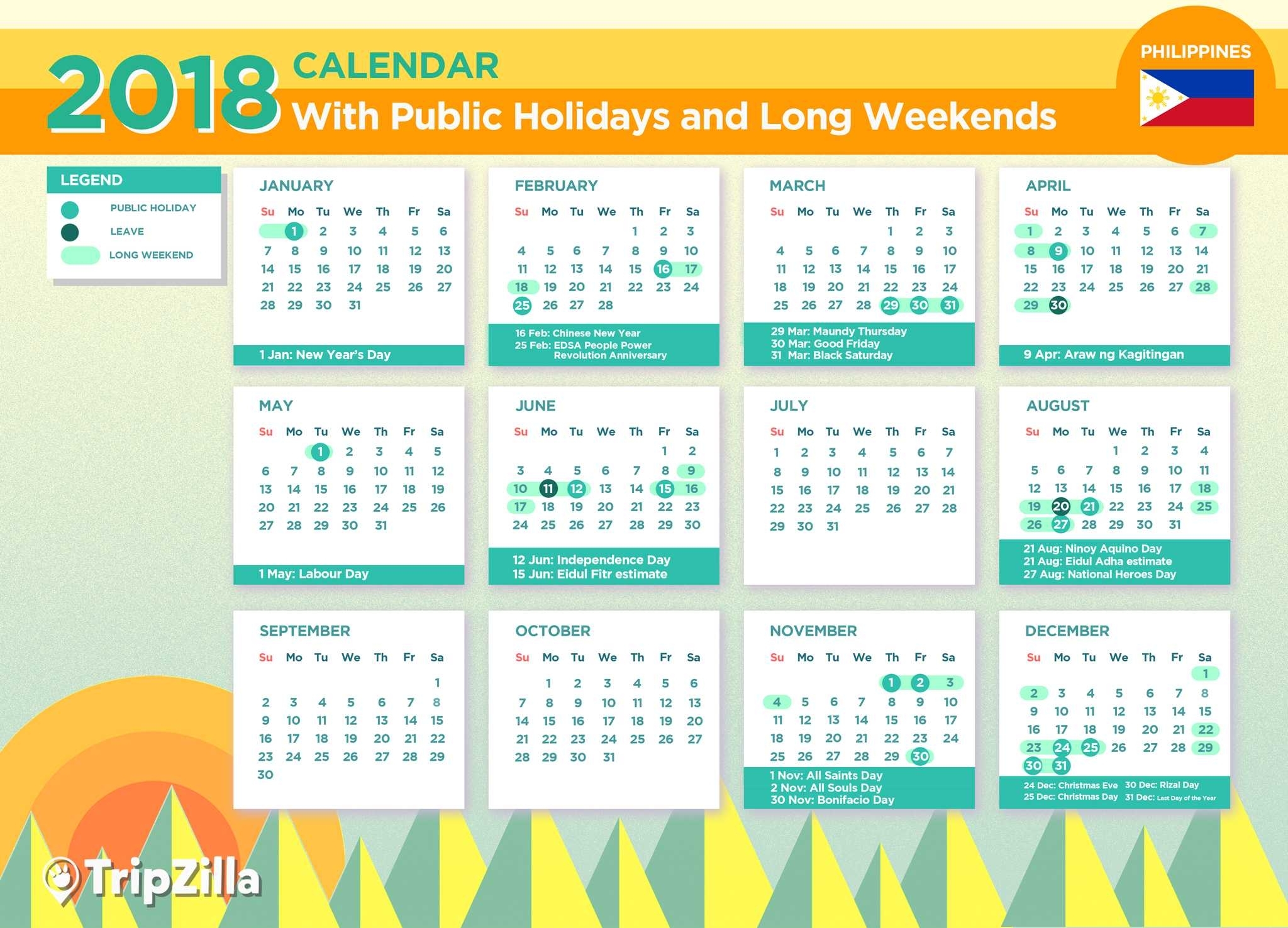 Only calendar. Holidays Calendar. Calendar January 2018 with Holidays. Weekends Calendar. Philippines National Holidays Calendar.