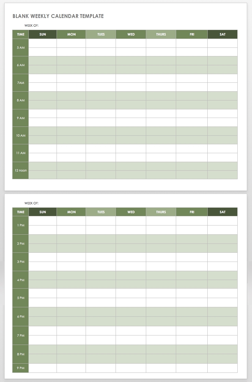 15 Free Weekly Calendar Templates | Smartsheet for 5 Day Calendar Printable Free