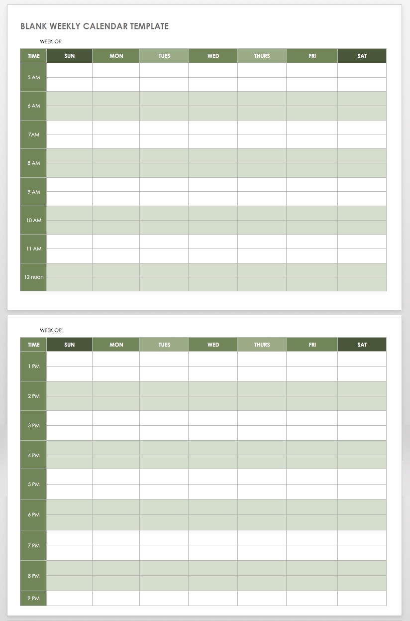 15 Free Weekly Calendar Templates | Smartsheet inside 5 Day Week Calendar Printable