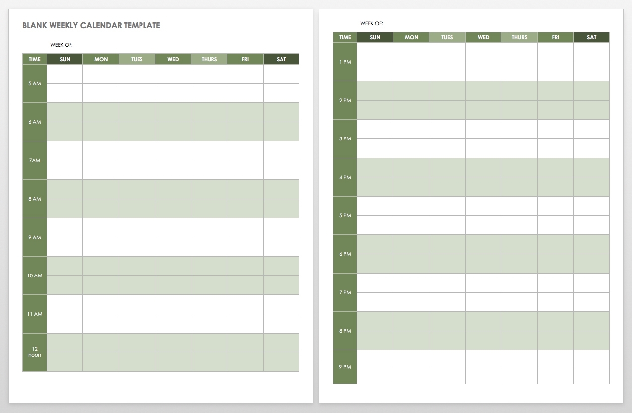 15 Free Weekly Calendar Templates | Smartsheet inside Blank Week Calender With Times