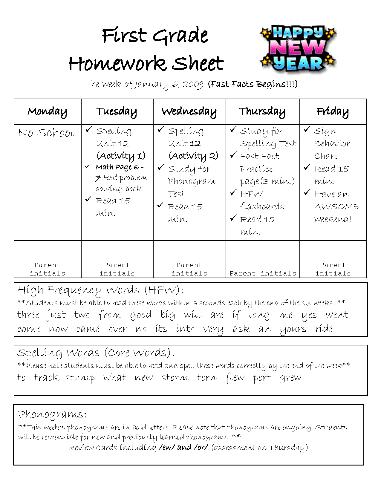 1St Grade Homework Help : For Parents in 1St Grade Homework Chart Templates