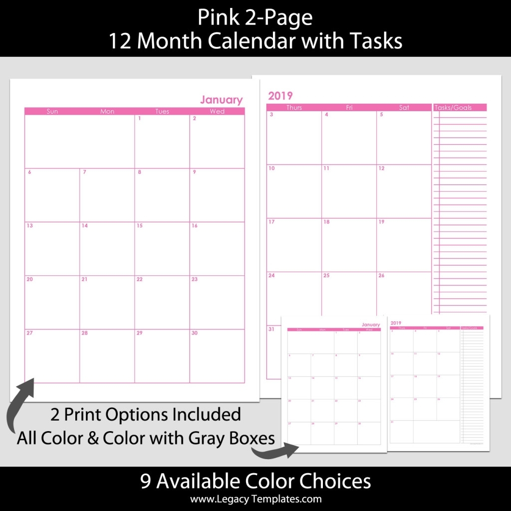 2-Page Dated Monthly Calendar In Pink 8.5 X 11 | Legacy Templates for Monthly Calendar 2 Page To Print