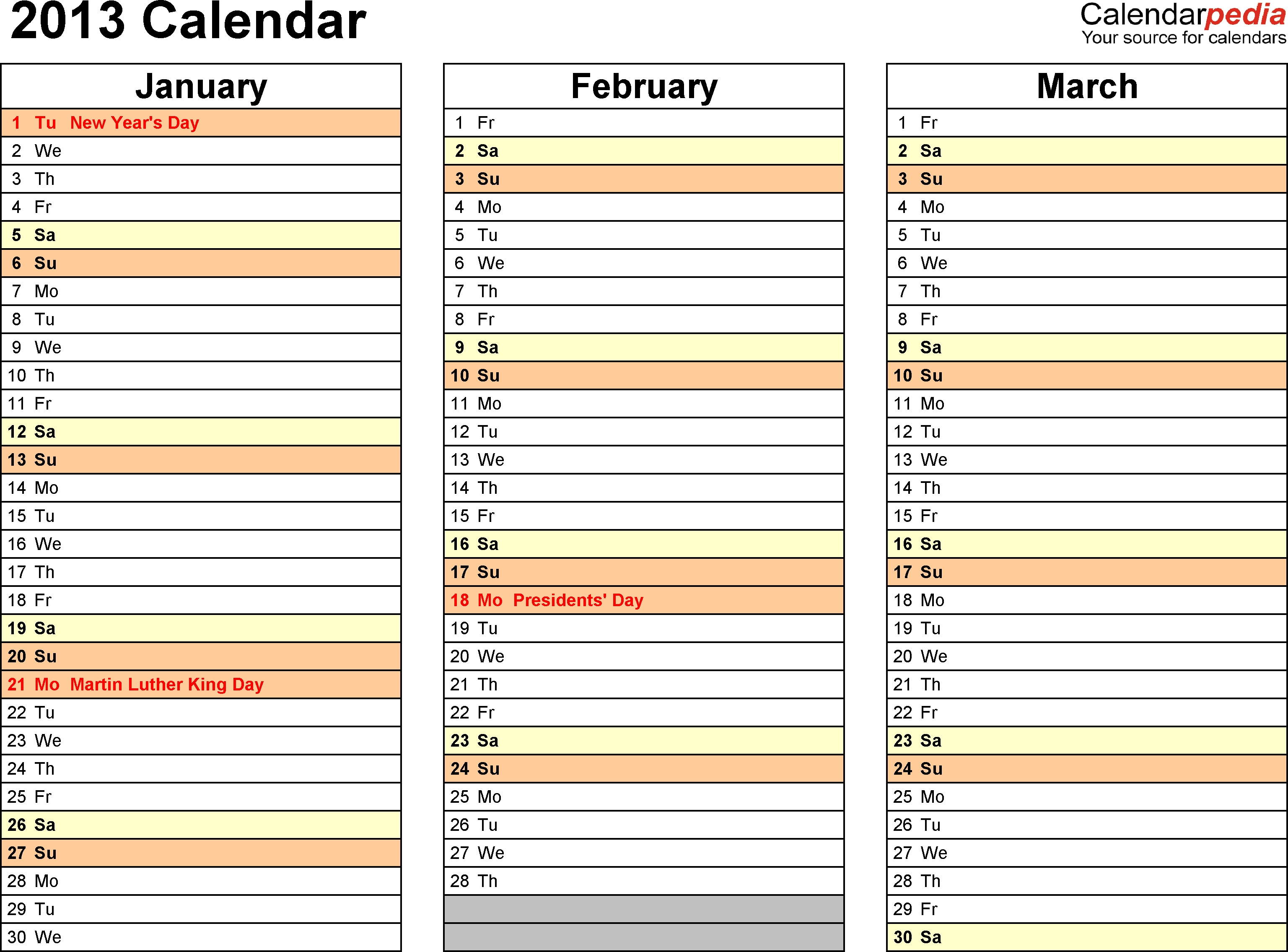 2013 Calendar Word - 11 Free Printable Word Templates (.docx) throughout 3 Months In One Calenadar