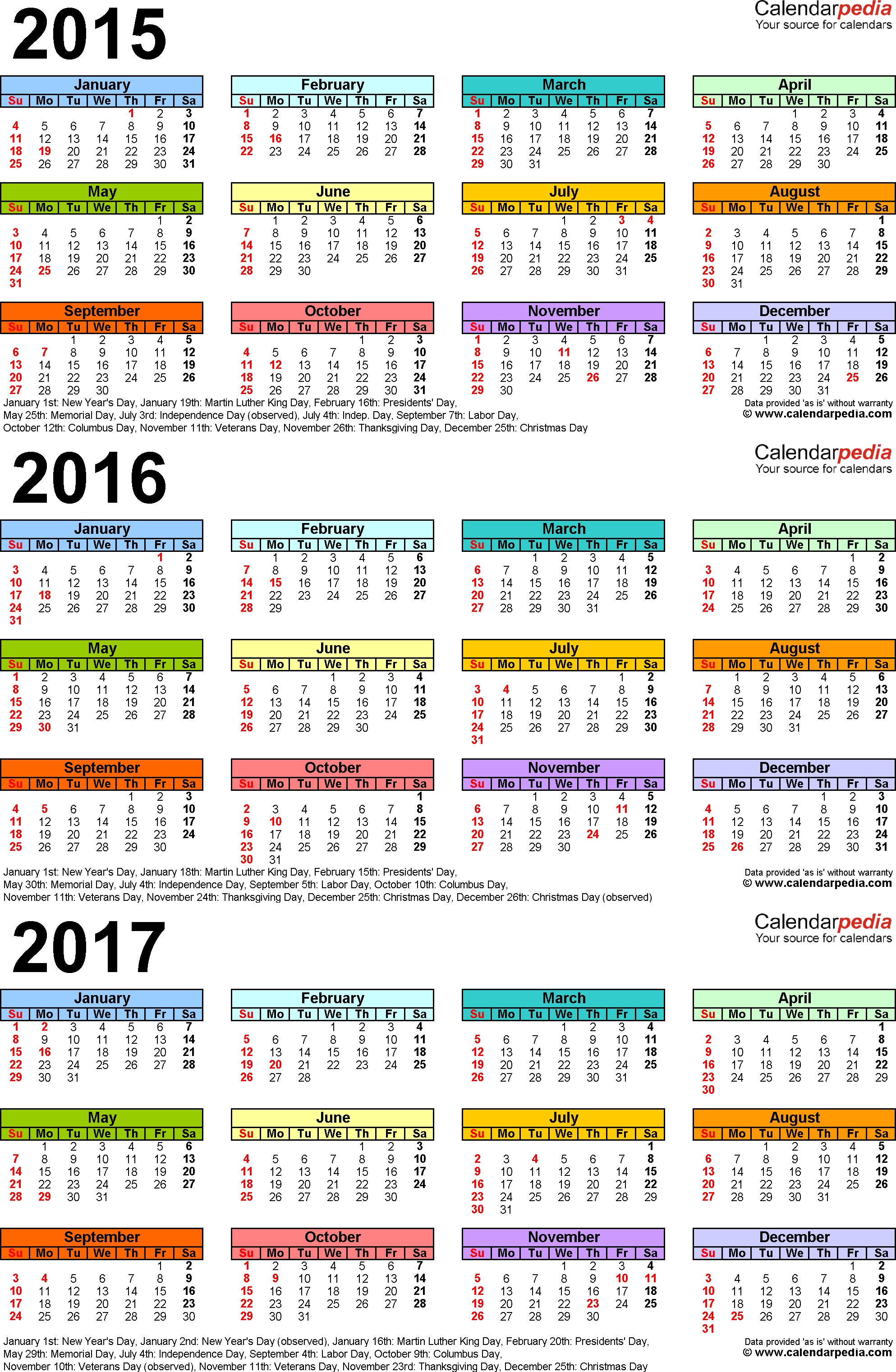 2015/2016/2017 Calendar - 4 Three-Year Printable Pdf Calendars in Bangla Calendar Of 2015 Of October