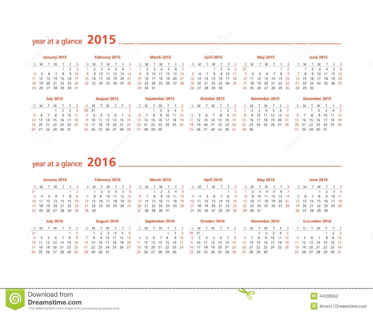 2015 And 2016 Year At A Glance Stock Illustration - Illustration Of for Calendar Year At A Glance