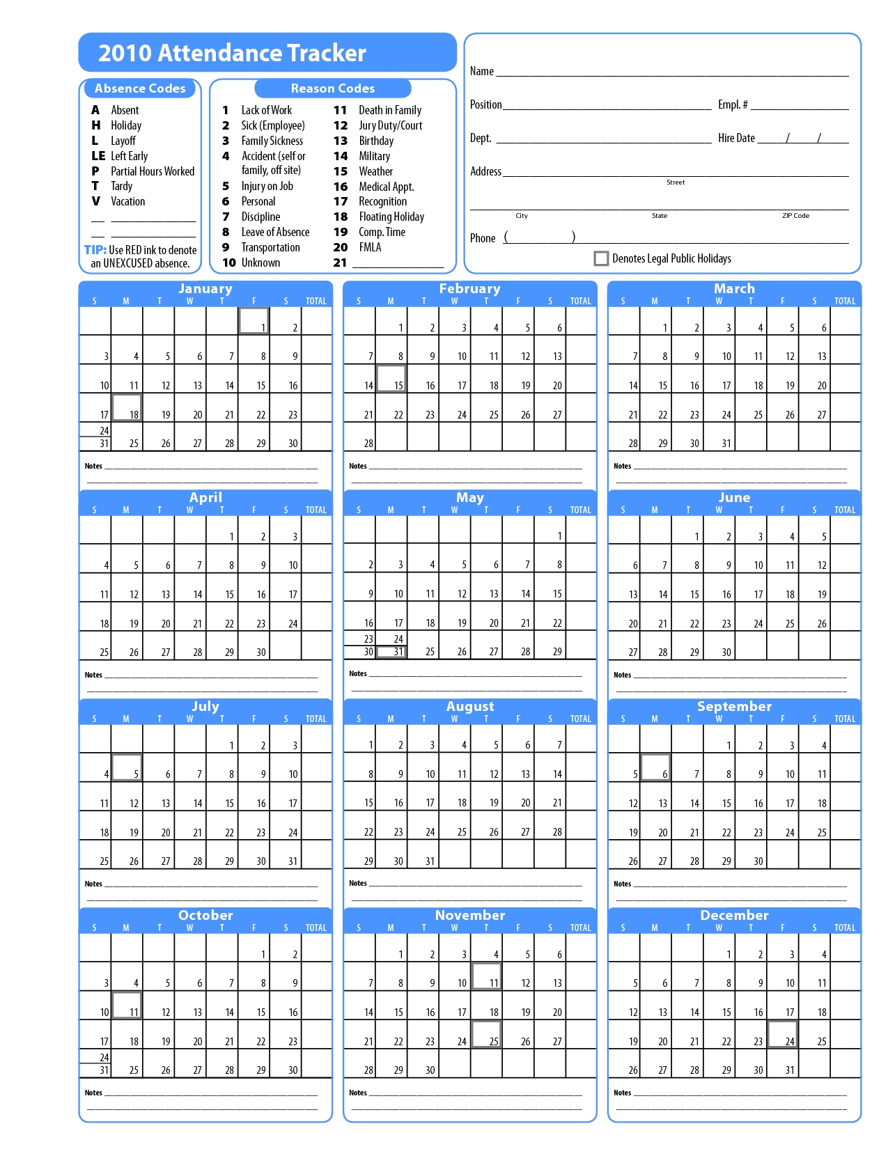 Excel Employee Attendance Calendar Template
