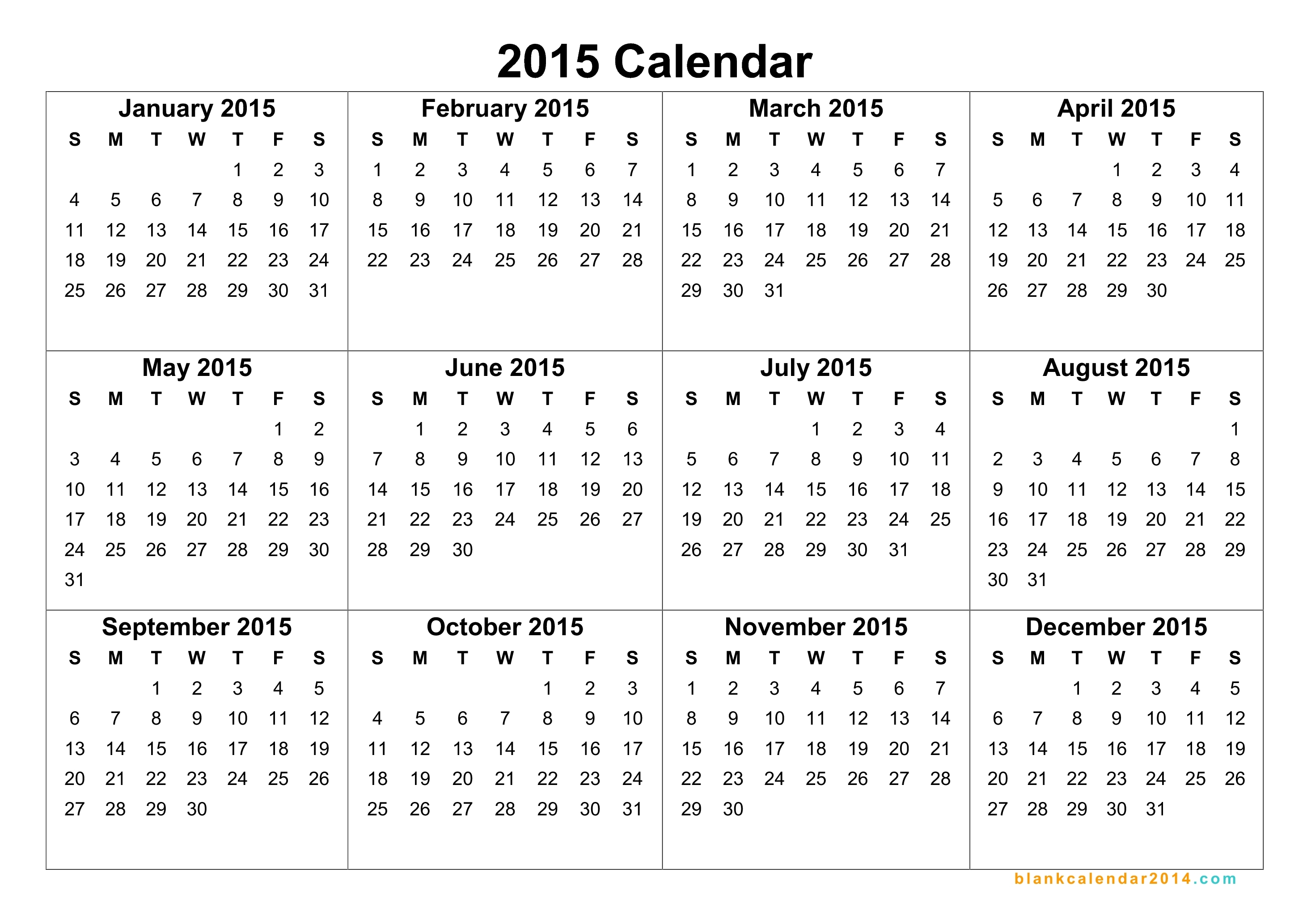 2015 Full Year Calendar Printable - Maco.palmex.co for 12 Months Printable Calendar Whole