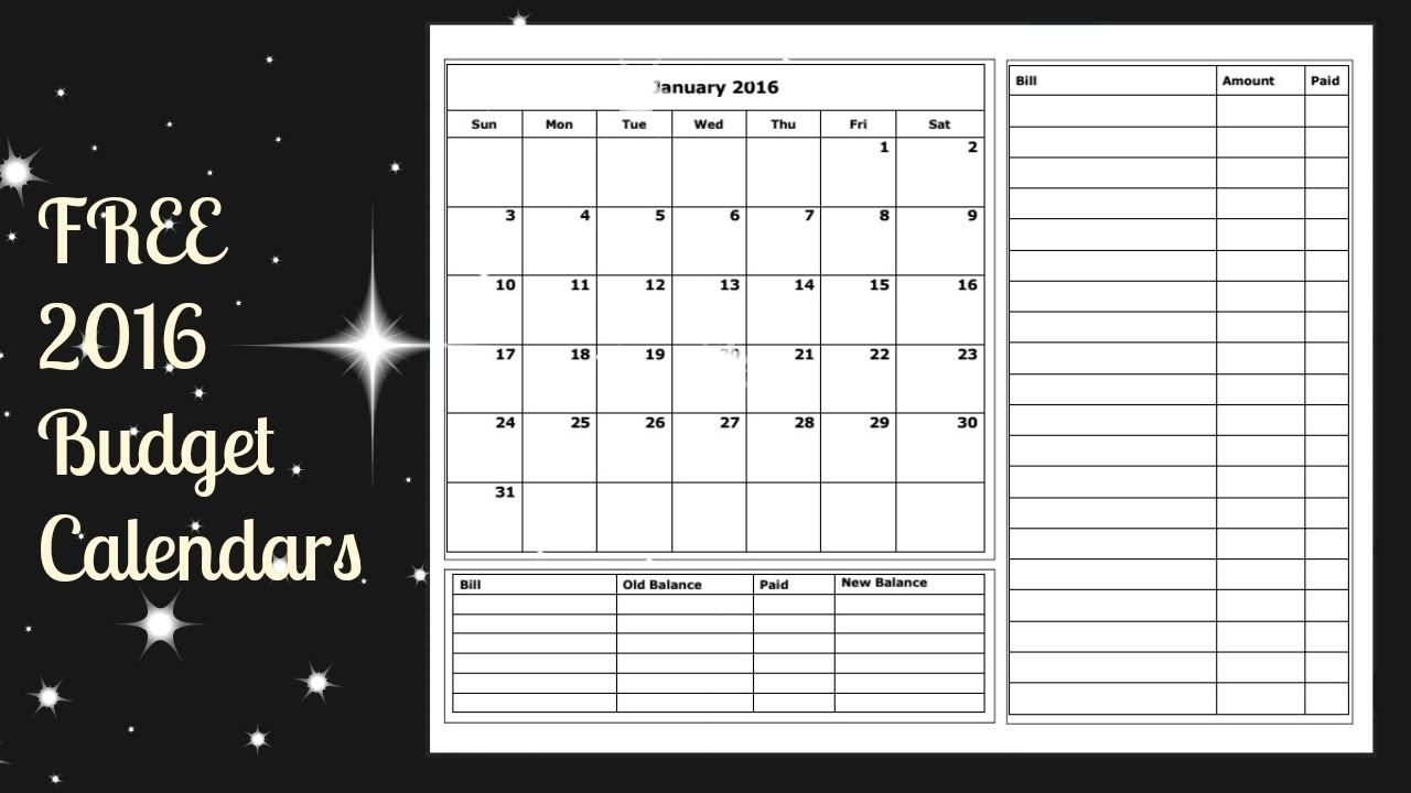 2016 Budget Calendar Free Printable - Youtube inside Free Printable Calendars For Bills