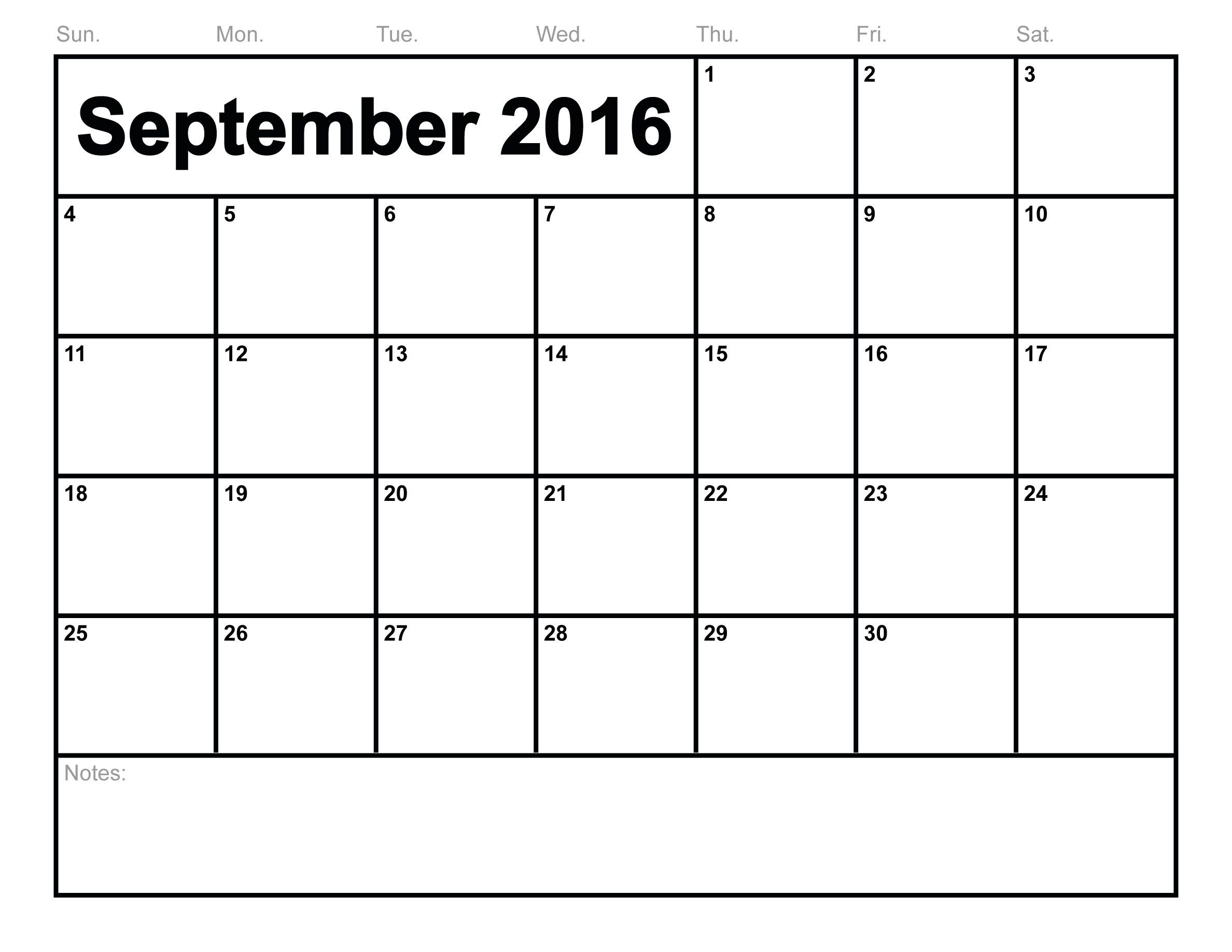 2016 September Month Calendar Template Page | Calendar Template 2019 regarding Print Calendar Month Of September