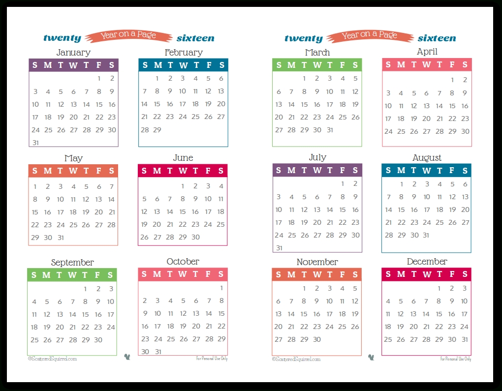 2016 Year On Page Printable Calendars Are Here! | Planners/journals inside 1 Page Year Long Calendar Printable Free