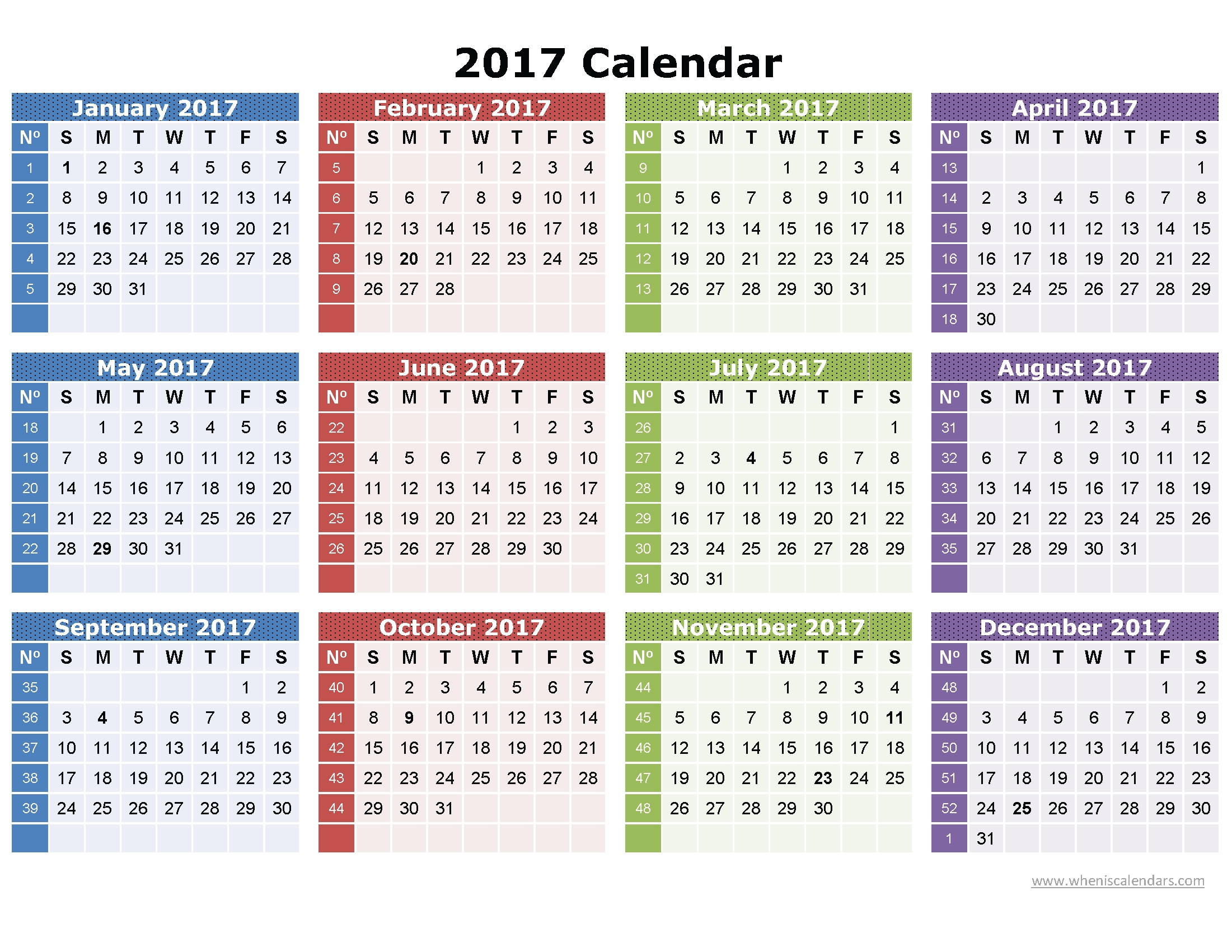 2017 Calendar Printable One Page | Download: Image (Full Size) | Pdf pertaining to Full Size Blank Printable Calendar