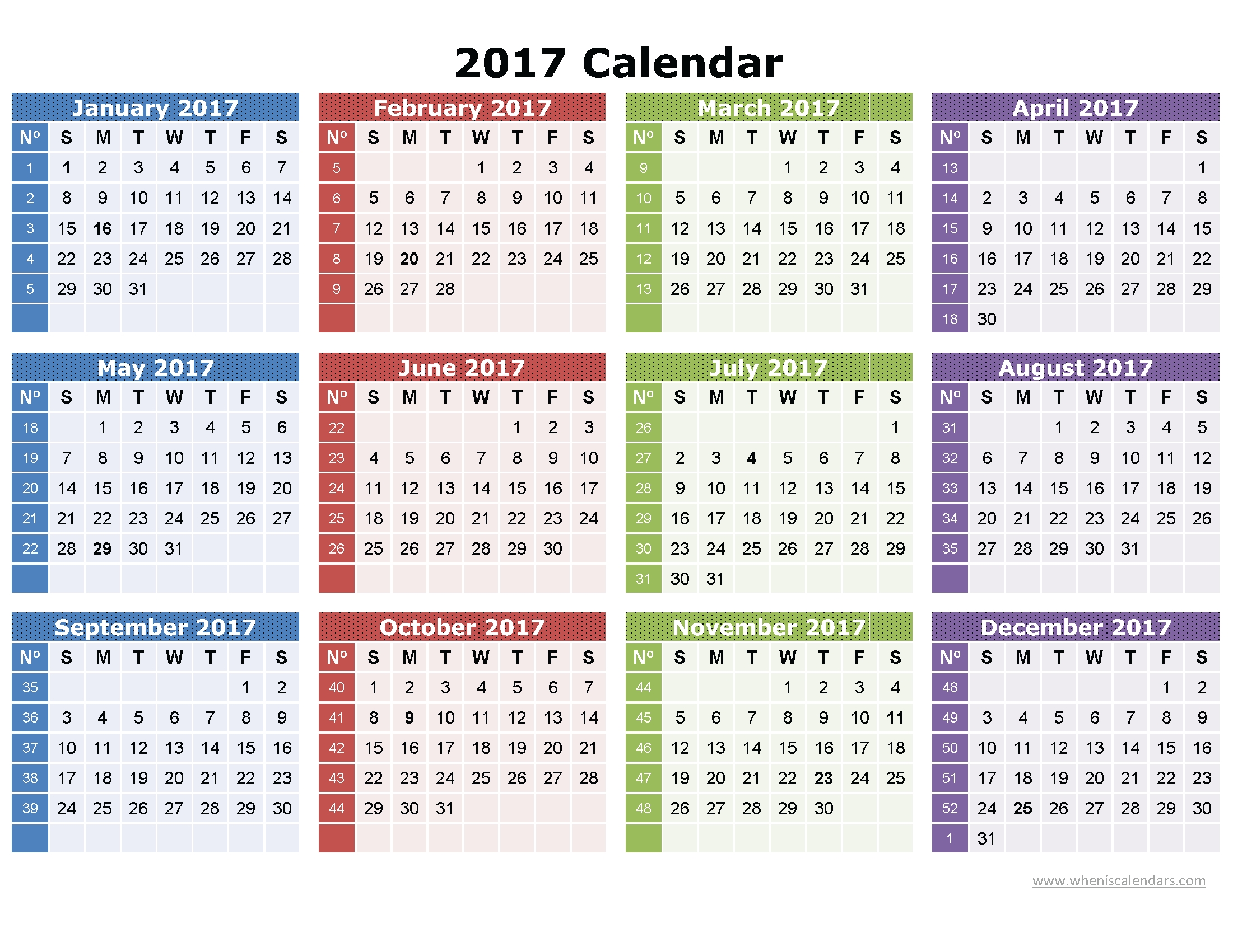 2017 Calendar Printable One Page | Download: Image (Full Size) | Pdf with Printable Full Size Blank Calendar