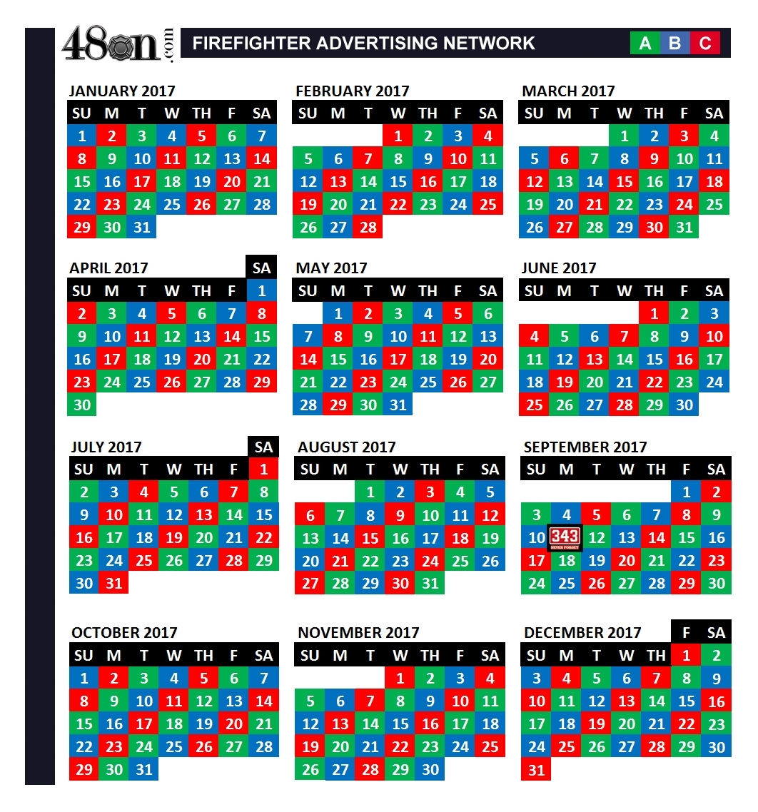 2017 Firefighter Shift Calendar – 48On Advertising – 48On regarding A B C Shift Calendar