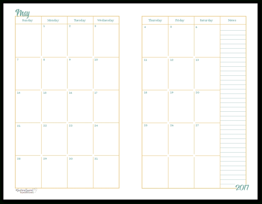 2017 Half-Size Monthly Calendar Printables | Daily Planners | A5 for 2 Page Monthly Calendar Printable Free