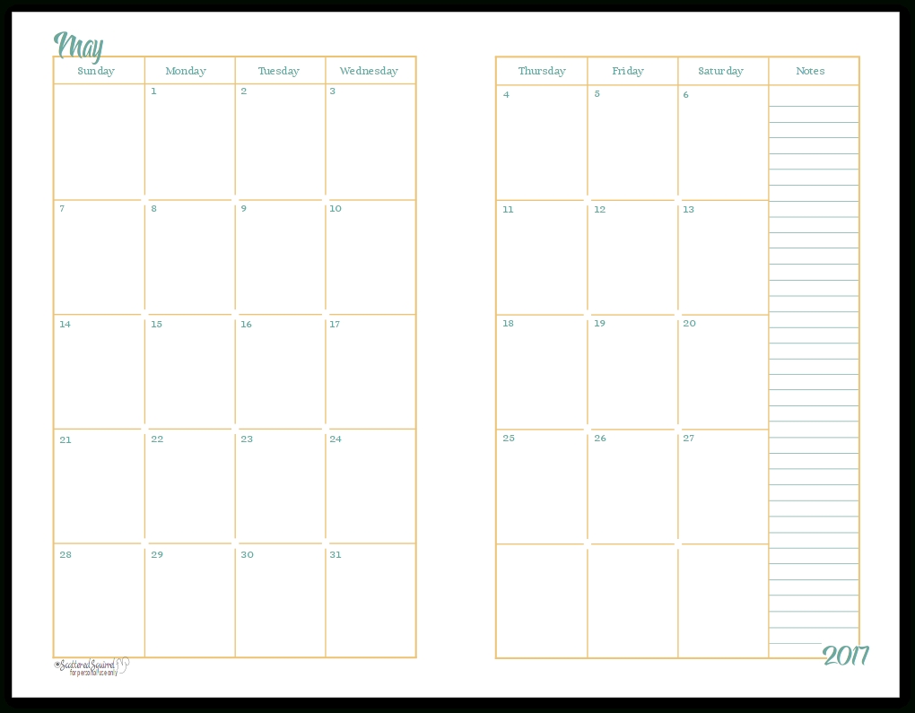 2017 Half-Size Monthly Calendar Printables | Daily Planners | A5 throughout Monthly Calendar 2 Page To Print