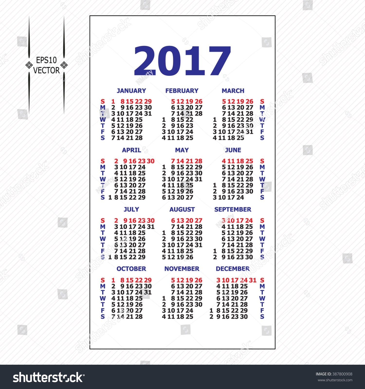 2017 Pocket Calendar Template Calendar Grid Stock Vector (Royalty for Grid Of 31 Days Image