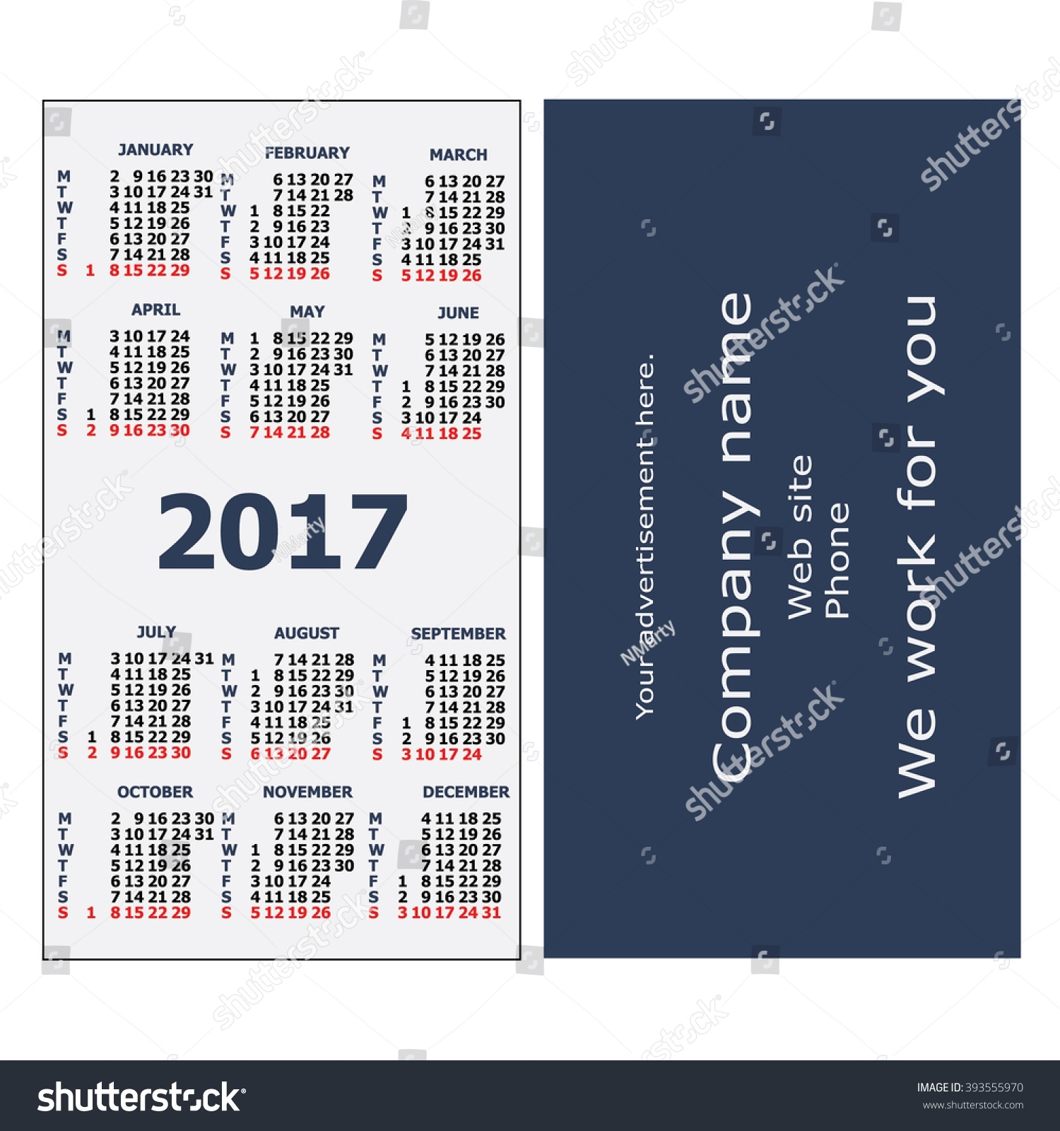 2017 Pocket Calendar Template Calendar Grid Stock Vector (Royalty with Grid Of 31 Days Image