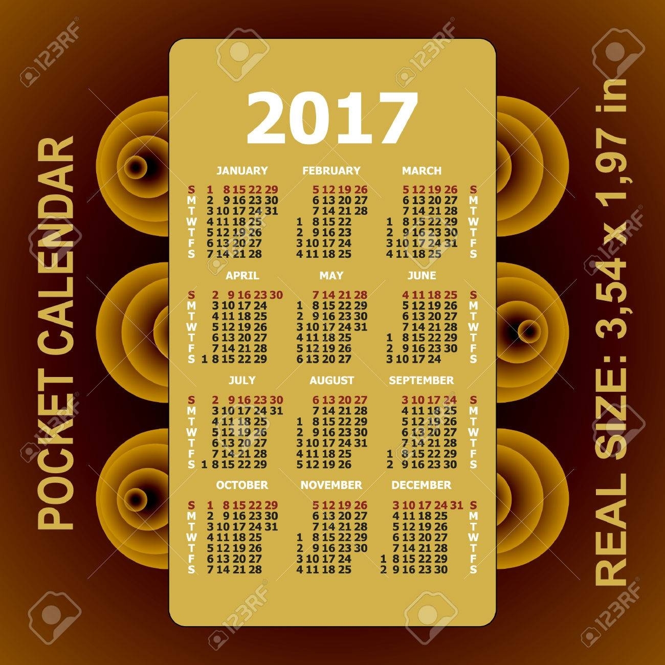 2017 Pocket Calendar. Template Calendar Grid. Vertical Orientation throughout Grid Of 31 Days Image