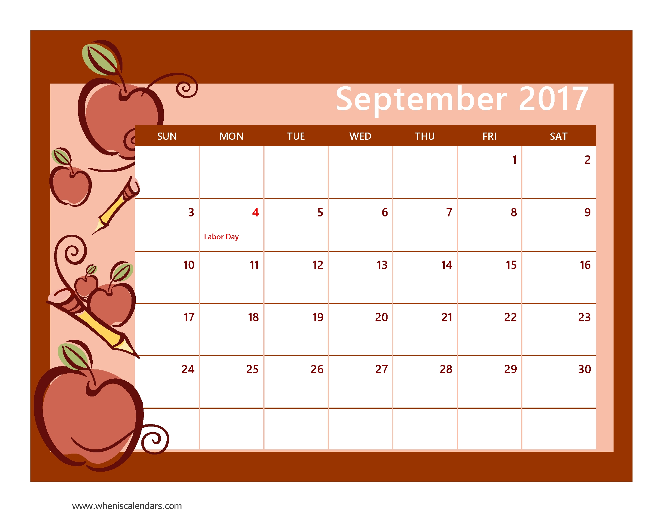 2017 September Calendars For Prints | Calendar Templates inside Large Printable September Calendar With Holidays