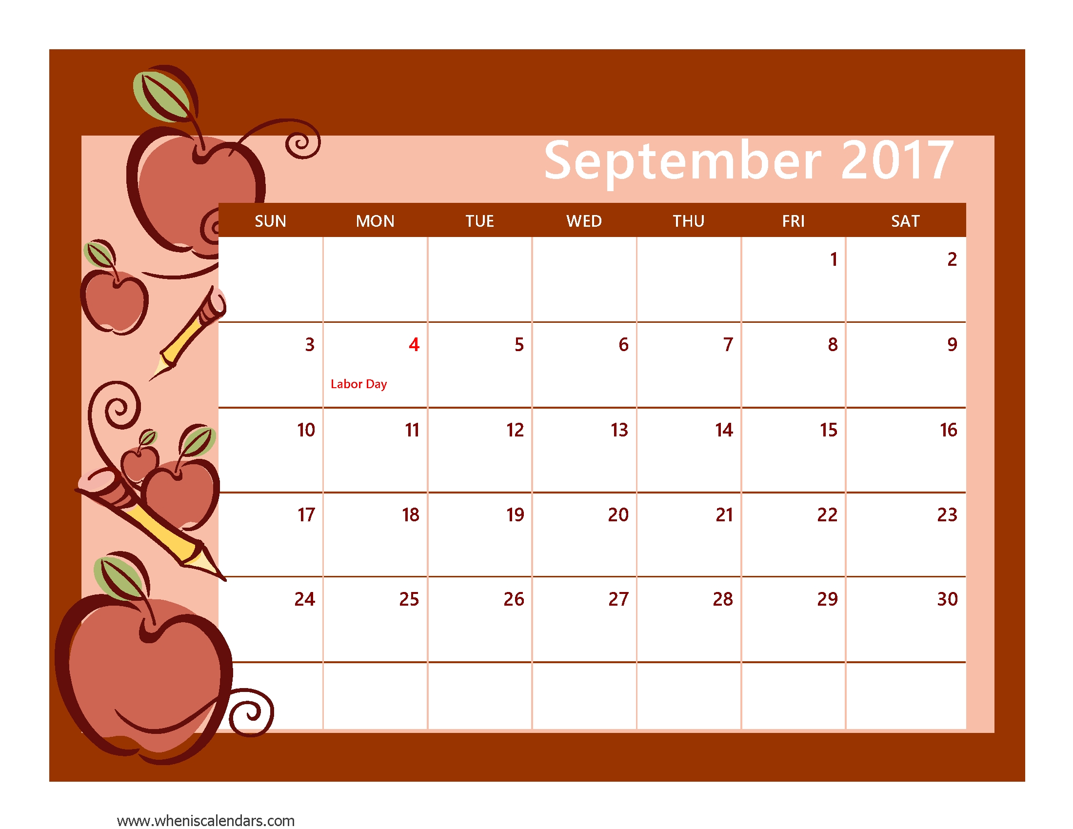 Large Printable September Calendar With Holidays