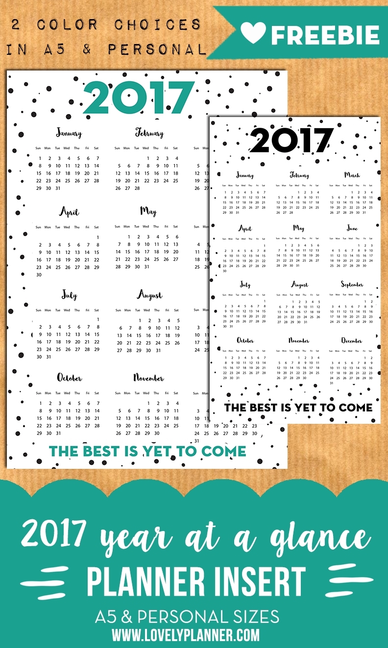 2017 Year At A Glance Inserts For A5 &amp; Personal Planners - Free regarding Year At A Glance Free