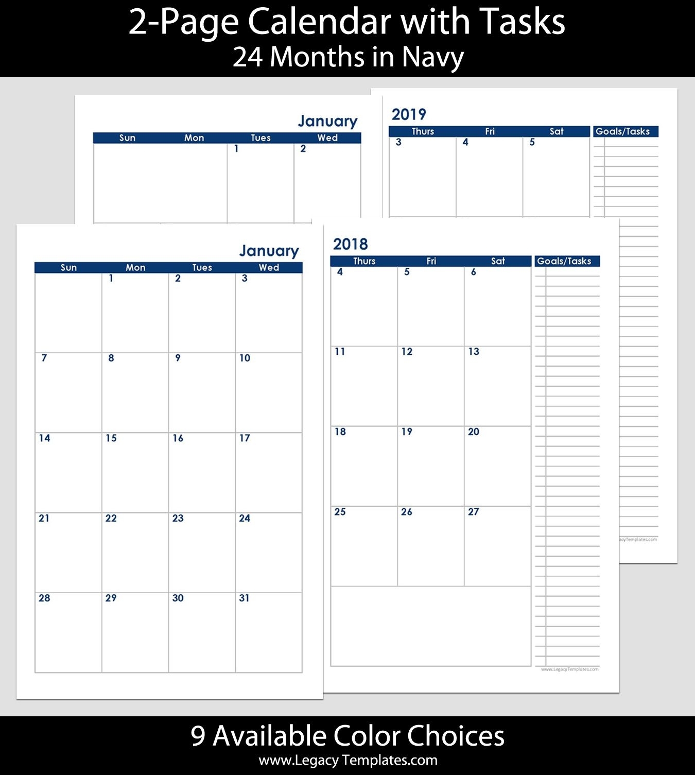 2018 &amp; 2019 24-Months 2-Page Calendar. Printable 2-Page Calendars intended for 5X8 Calendar Planner Templates Printable