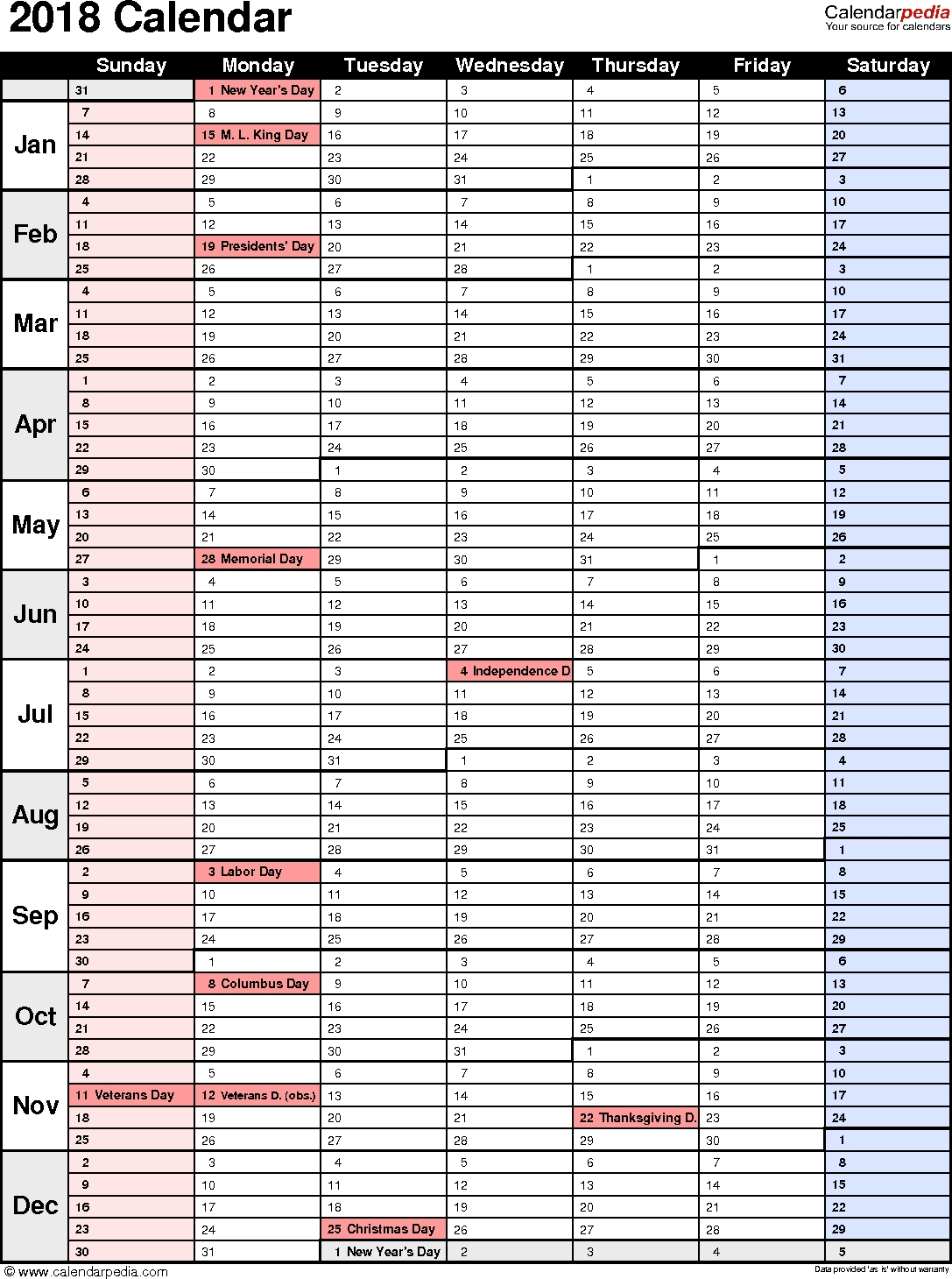 2018 Calendar - Download 17 Free Printable Excel Templates (.xlsx) in Calendar For Employees Vacation List