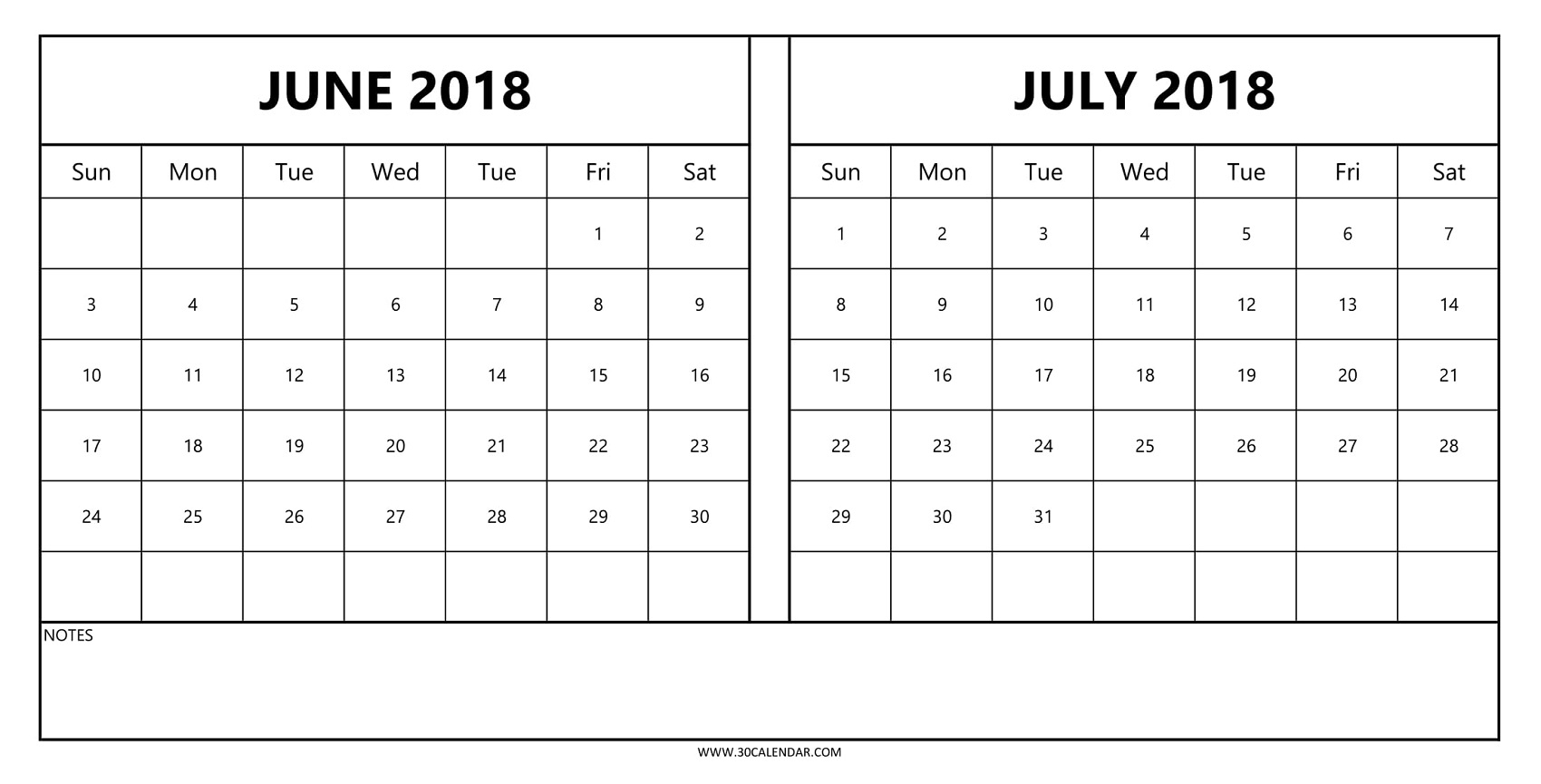 2018 Calendar June July Printable | 2 Monthly Template To Print with Calendar For June And July