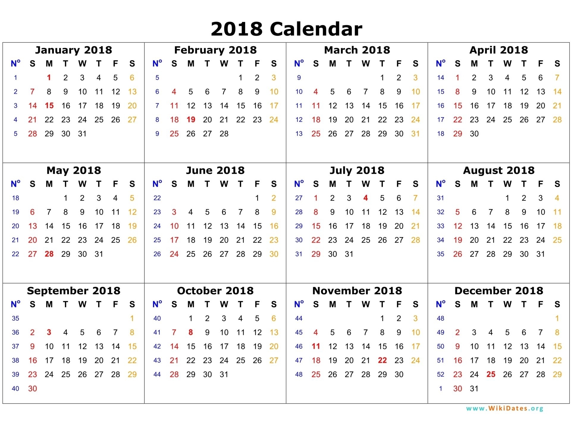 2018 Calendar On One Page | Calendar Template 2016 | Planner Stuff regarding Blank 12 Month Calendar Page