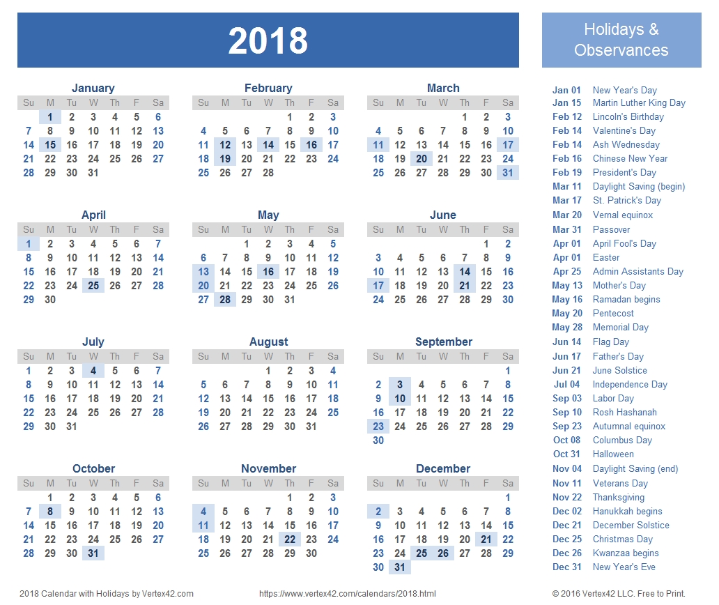 2018 Calendar Templates, Images And Pdfs within Monthly Calendar - Vacation Themed