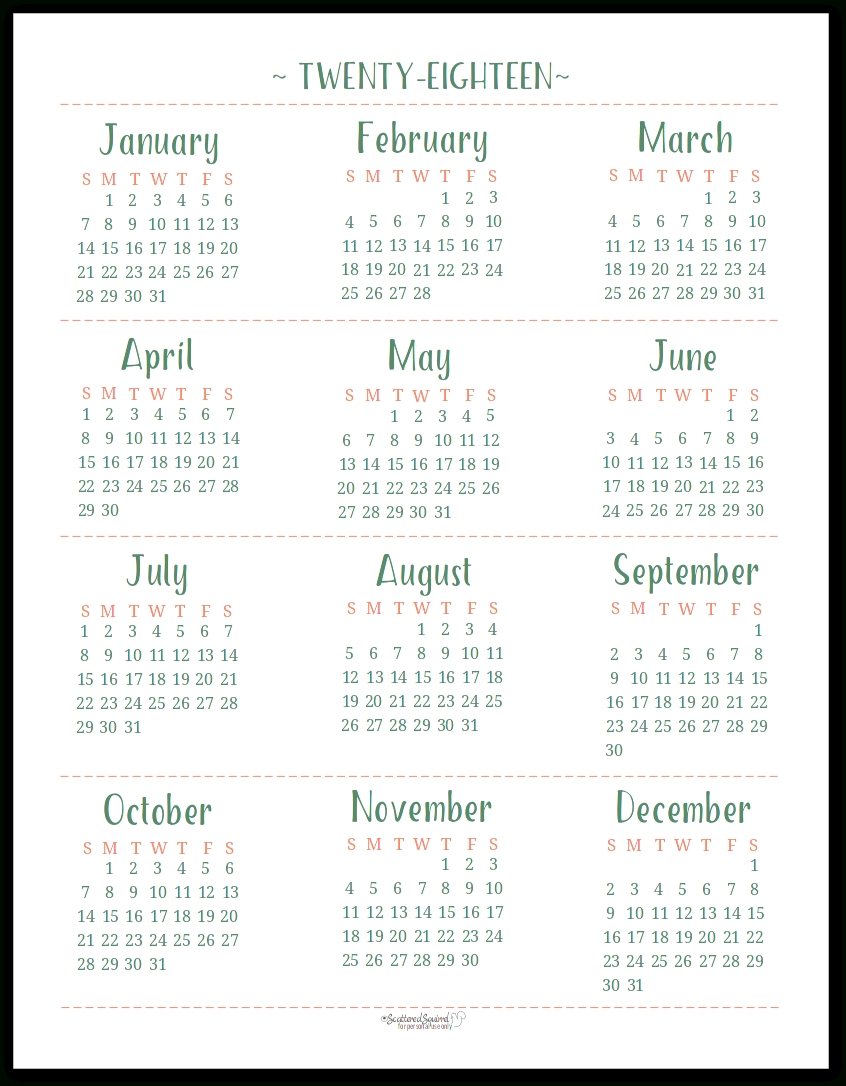 2018 Dated Yearly Calendar Printables Are Here with Print Off Year Long Calendar