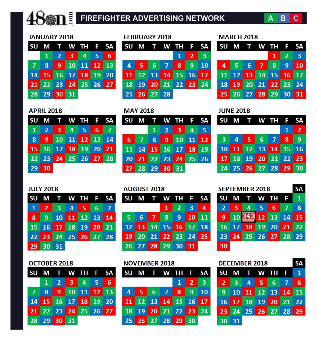 2018 Firefighter Shift Calendar – 48On – 48On throughout Firefighter 24 48 Shift Calendar