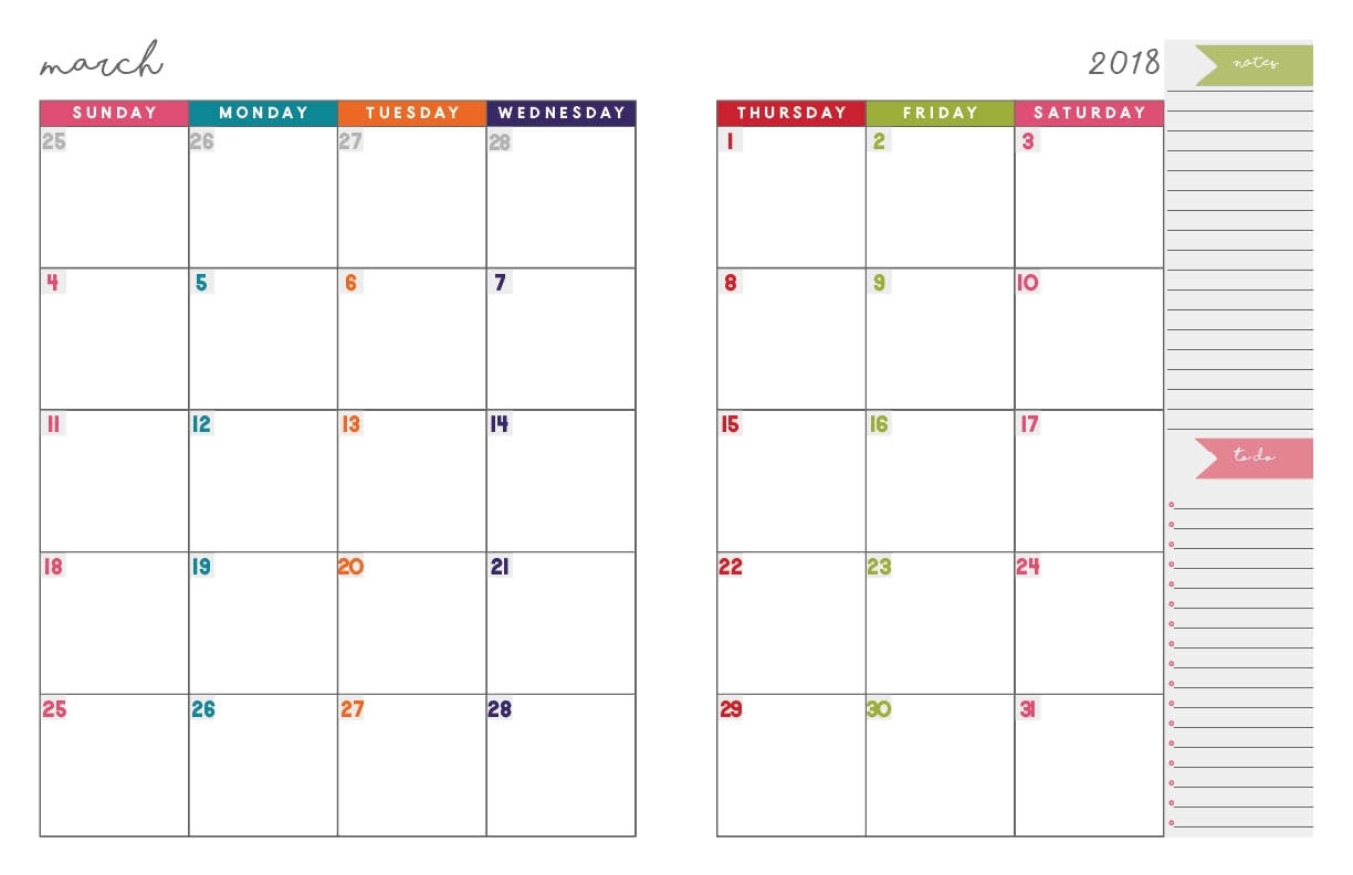 2018 Monthly Planner | Free Printable Calendar, 2-Page Spread with Free Printable Weekly Schedule Page