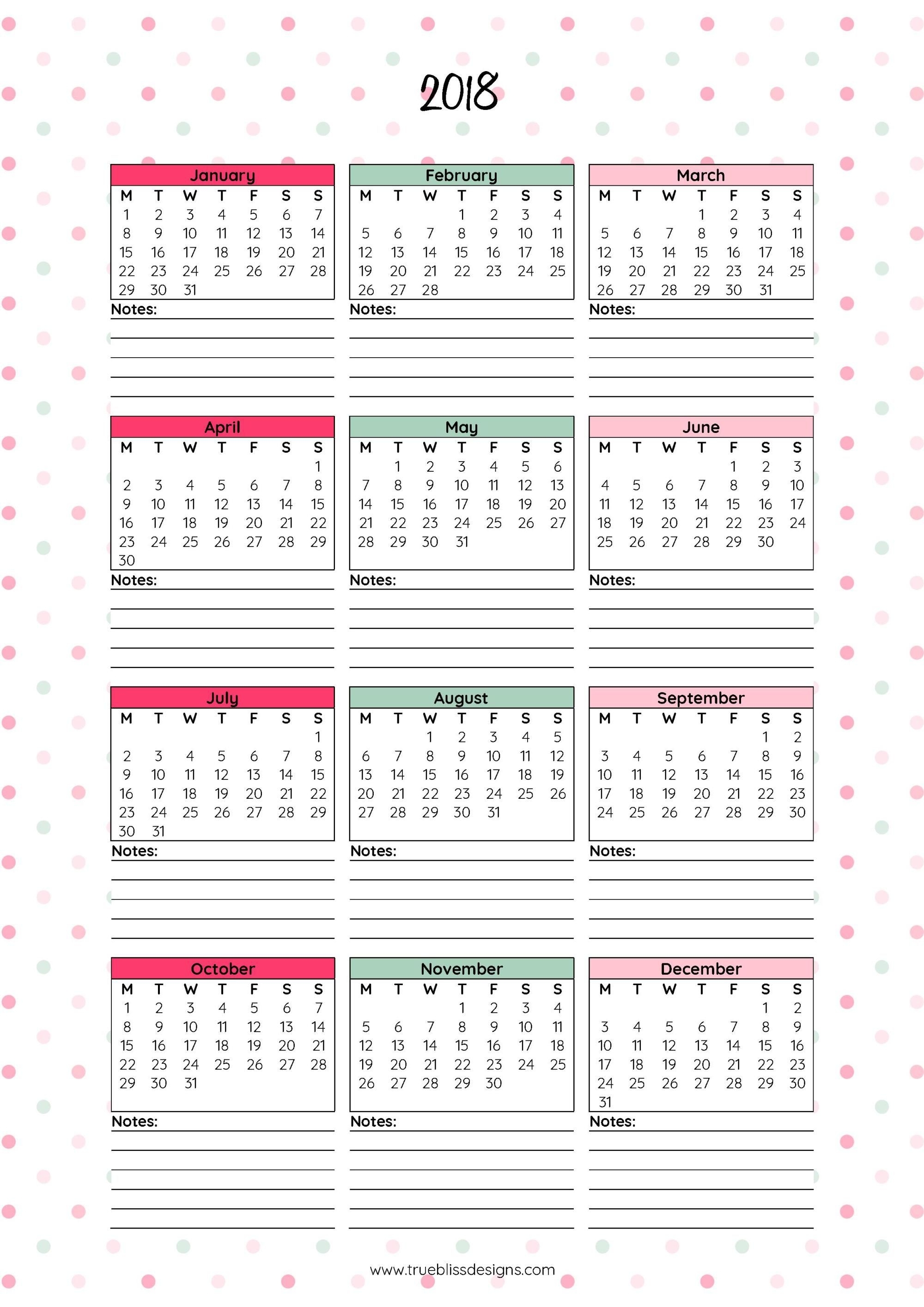 2018 Monthly Printable Calendar - Let&#039;s Do This | Planner for Year At A Glance Printable