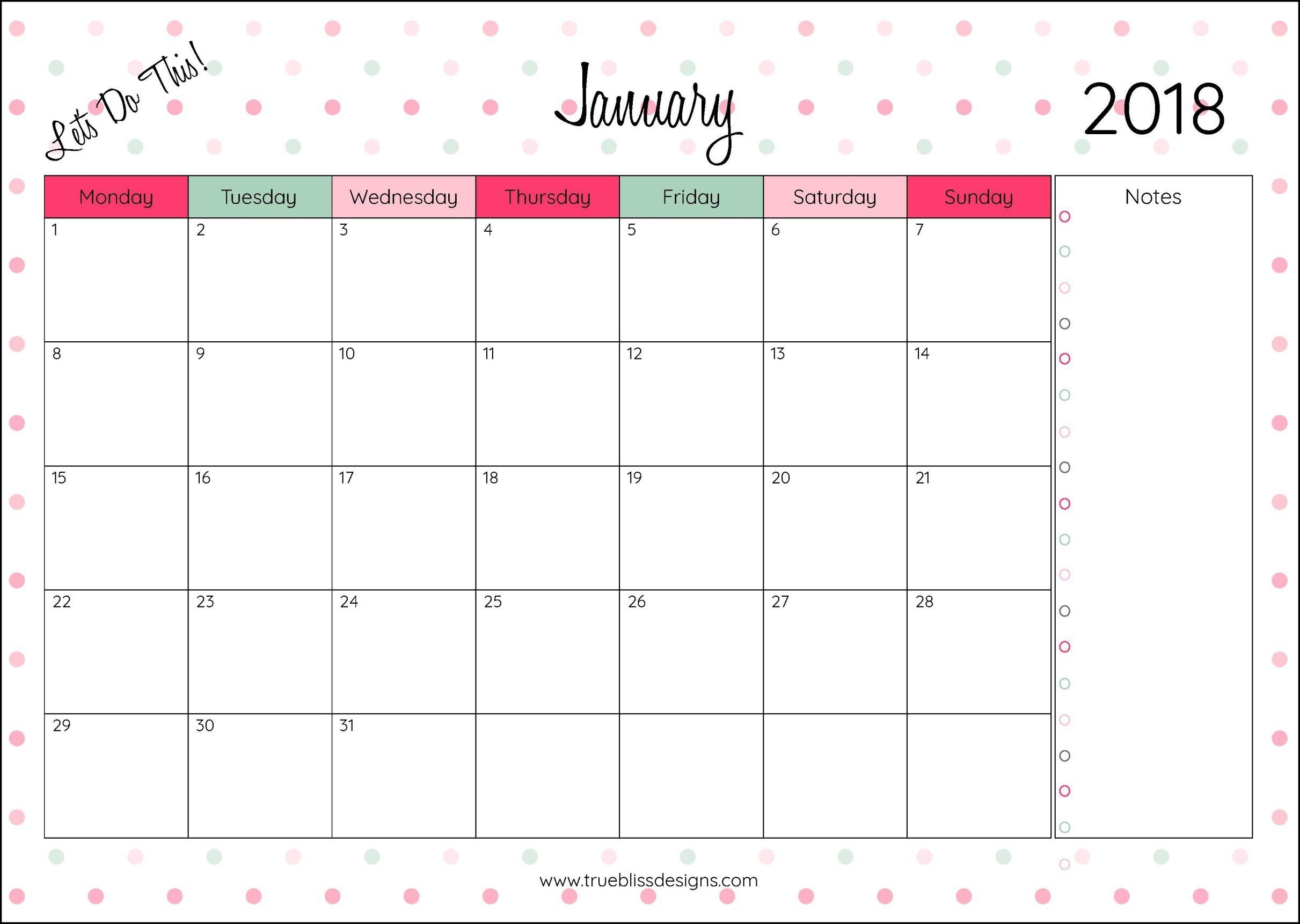 2018 Monthly Printable Calendar - Let&#039;s Do This | Planner | Monthly inside Marble Themed Blank Class Schedule Template