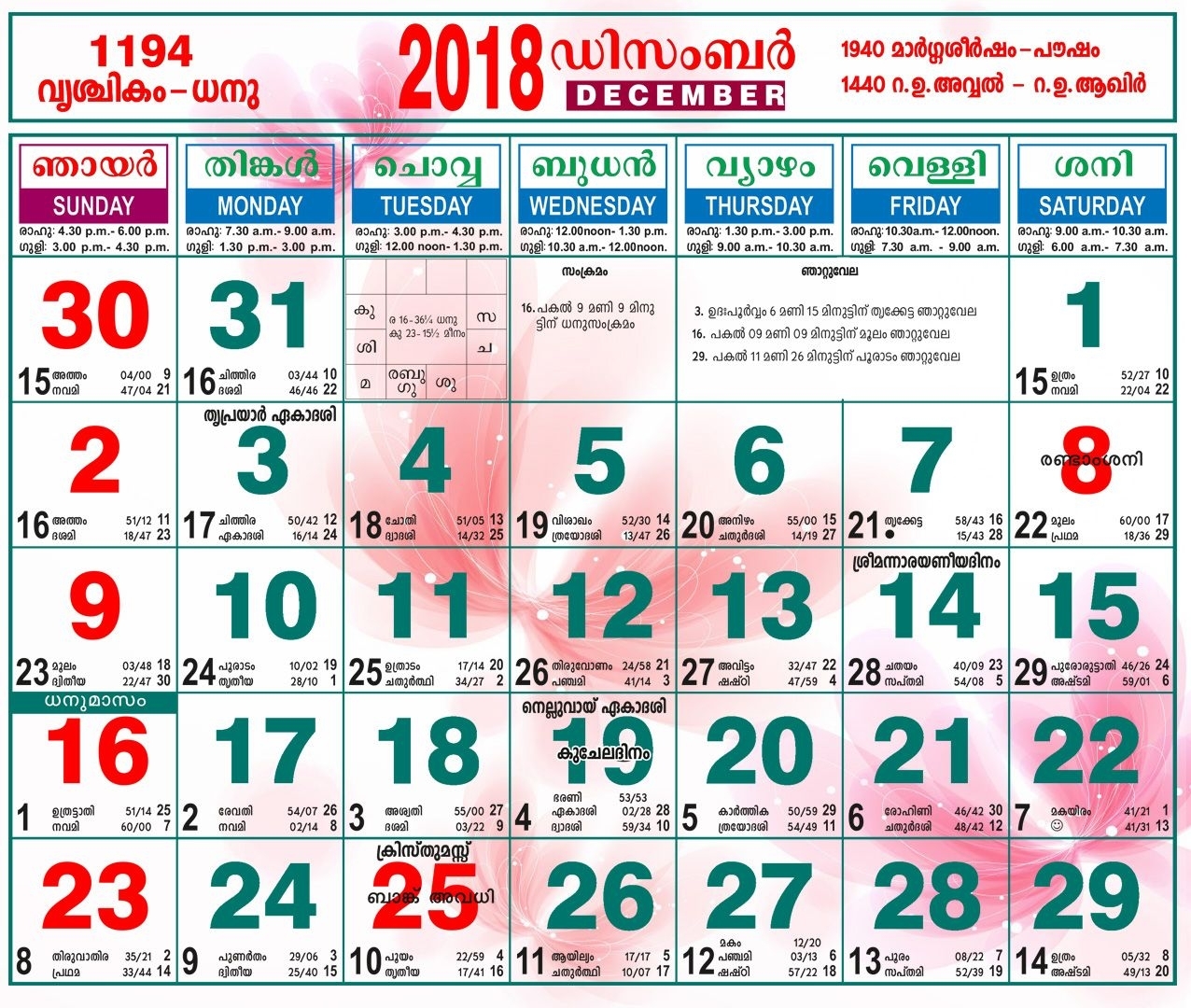 2018 November Calendar Malayalam | November Calendar | November within Malayalam Calender Of This Month