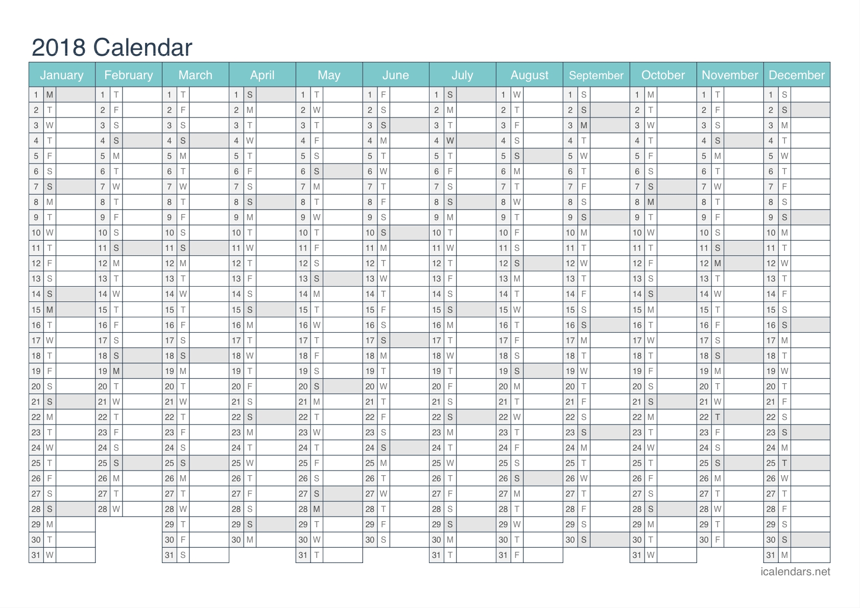 2018 Printable Calendar - Pdf Or Excel - Icalendars with Australian Months Of Year Printable