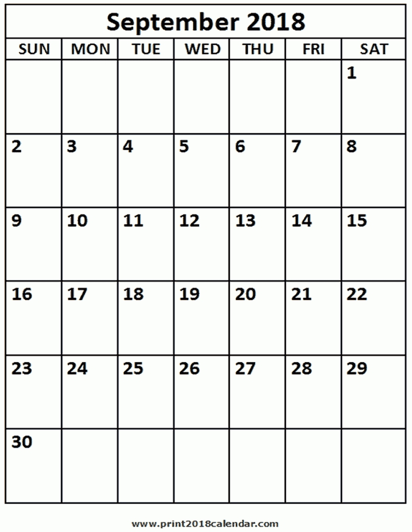 2018 September Calendar Printable within Full Size Monthly Calendar September